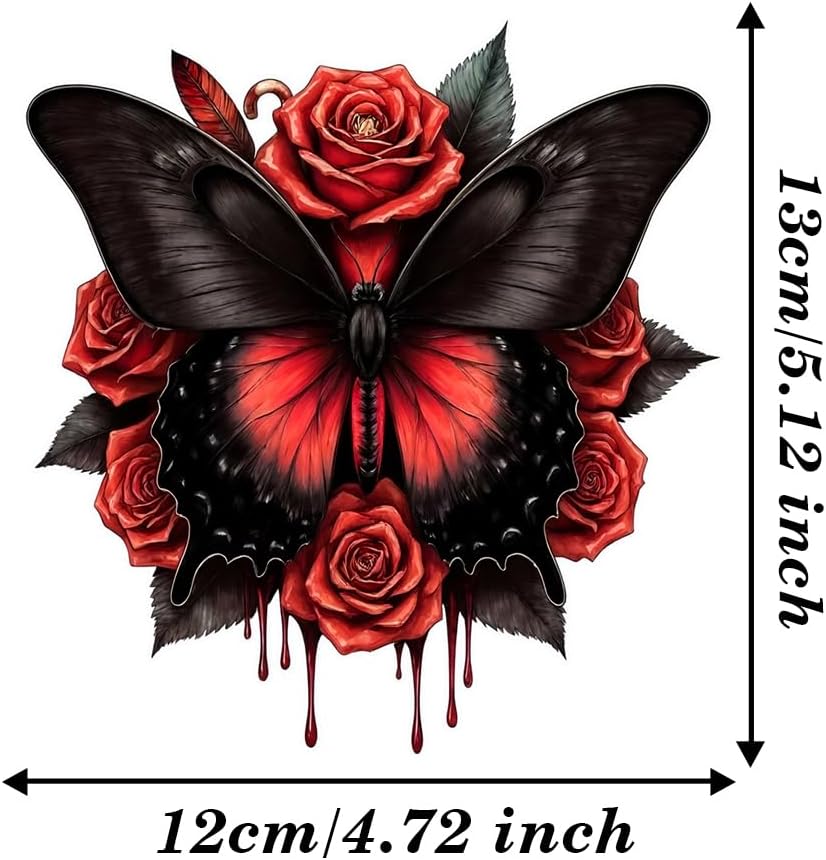 2 Pack Gothic Red Rose and Black Butterfly Car Stickers, 5.12x4.72 Inch Waterproof UV Resistant Vinyl Decals for Auto Window Bumper Truck Laptop Wall Mural Home Decor Art - BD143 image 4