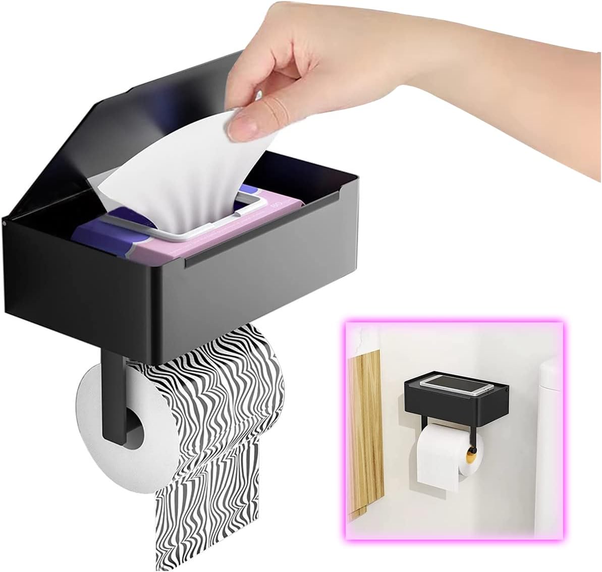 WallMounted Toilet Paper Holder with Shelf and Storage