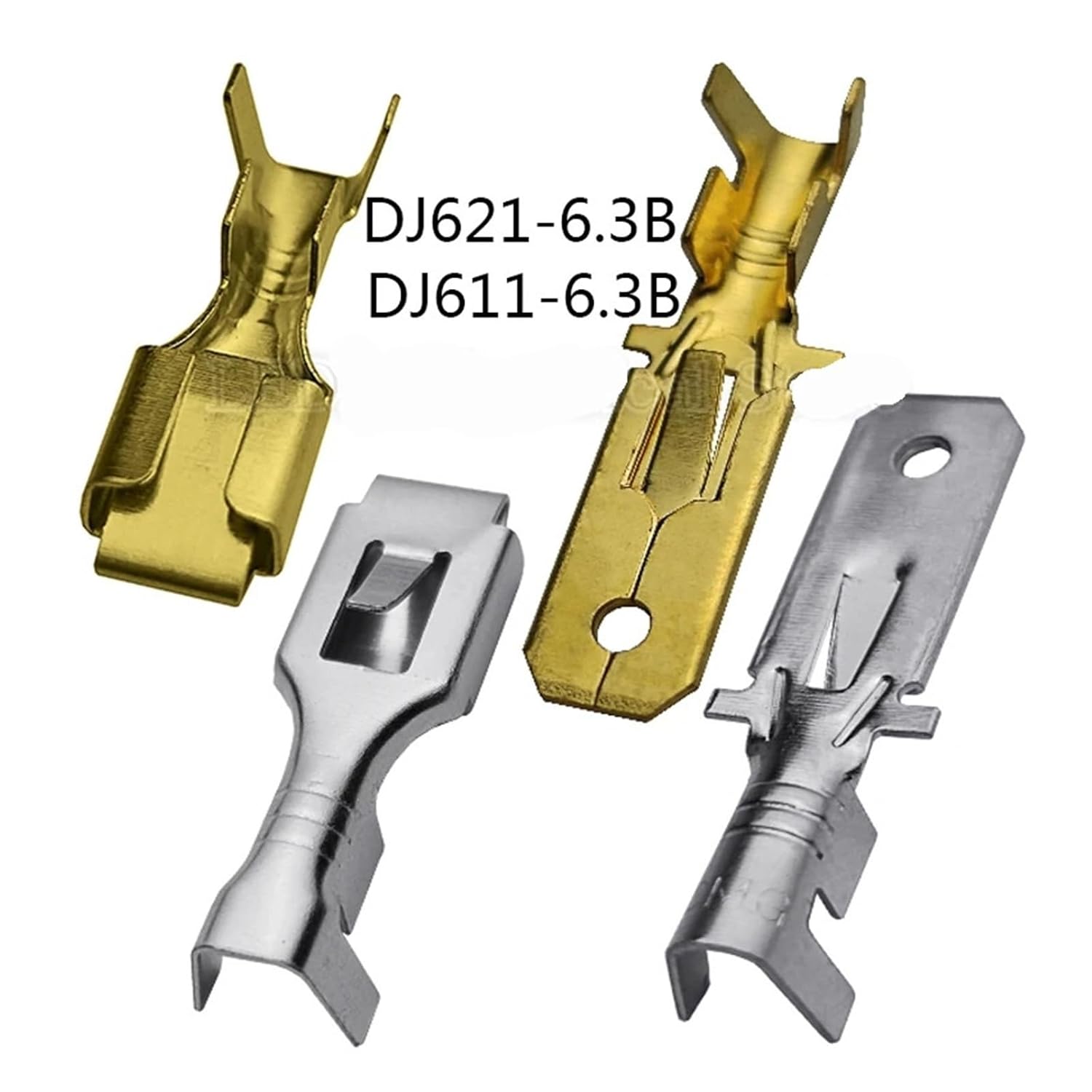 Cable Ends Terminals Connectors, 50 Pieces 6.3mm Crimp Terminal Male and Female Spade Connector Brass Automatic Splice Wire Terminal DJ611-6.3B DJ621-6.3B(Golden Female)