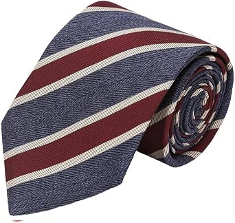 Oliver Wicks Navy & Burgundy Striped 100% Silk Tie - Made in Italy, Hand-Finished & Tipped, Small Batch, Premium Accessory for Men, 8cm Wide, 150cm Long