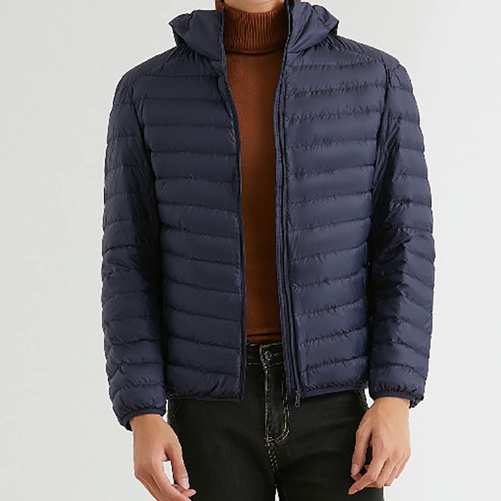 Chaqueta de Plumón para Hombre con Capucha Chaquetas Acolchadas Livianas y Plegables Abrigo Casual Resistente al Agua con 90% de Plumón,Dark,3XL(188cm96kg)