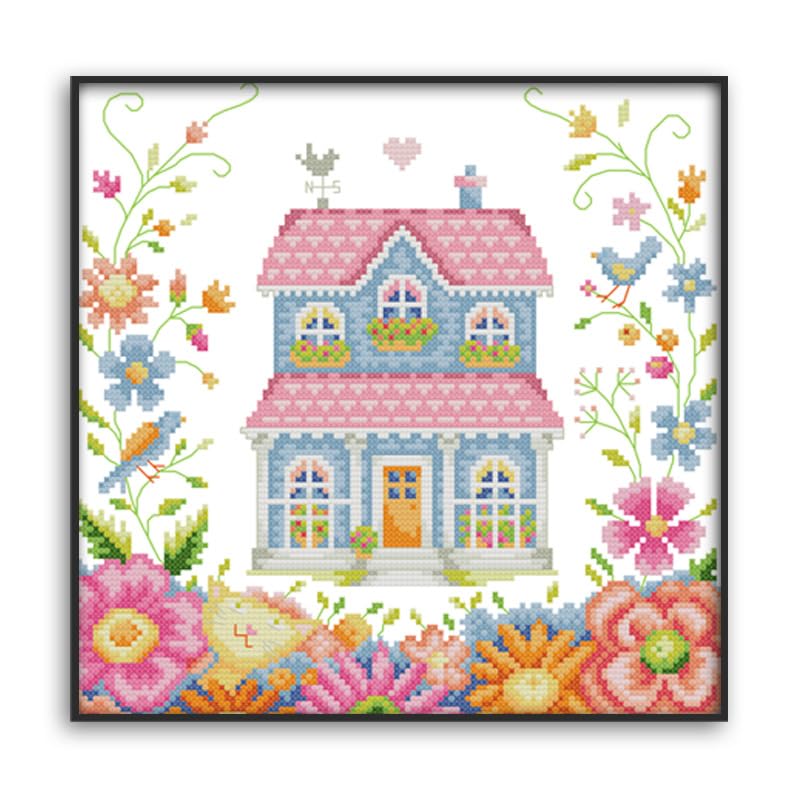 Gofission 11ct Stamped Cross Stitch Kits for Adults Beginners The Garden Shed DIY Pre Printed Cross Stitch Embroidery Set including Accessories Wall Decor 38x37cm (Garden)