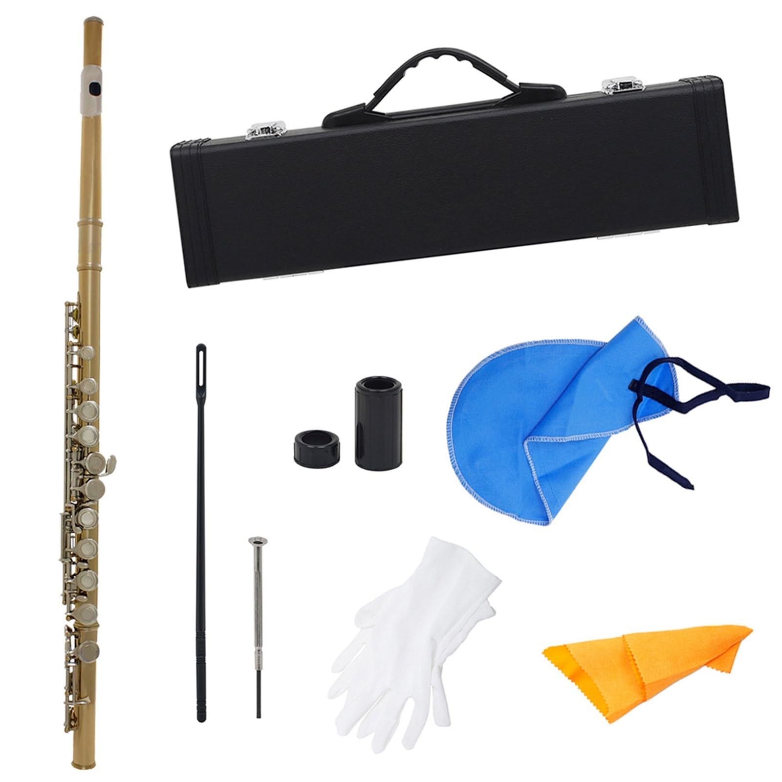 Vergoldete Silberne Tasten, 16 Löcher, Flöte, Holzblasinstrument, Geschlossenes Loch, E-Taste, Konzertflöte Mit Box Flöteninstrument (Color : Brass)