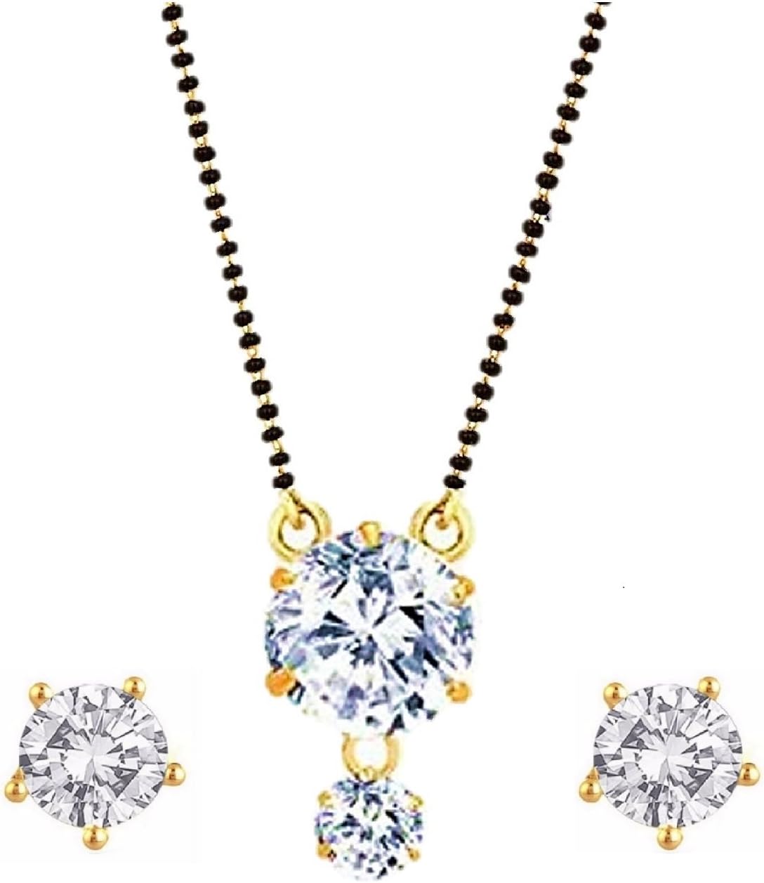 WUJOGold Solitaire Mangalsutra Pendant with Earring and Chain for Women