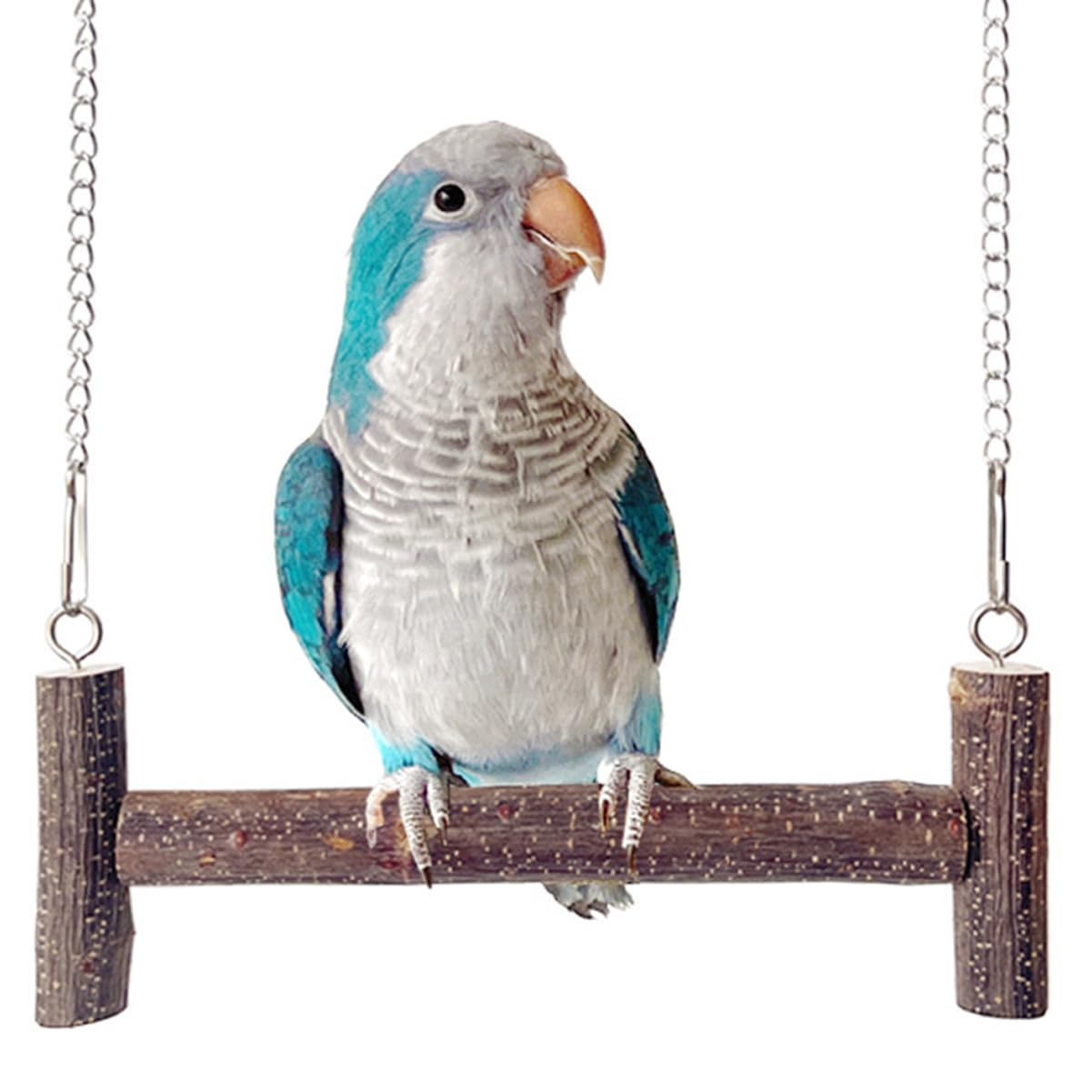 Natural Wood Parakeet Swing Toy, Cockatiel, Lovebird, Budgie Wooden Perch Stand, Small and Medium Bird Cage Accessories (Large)