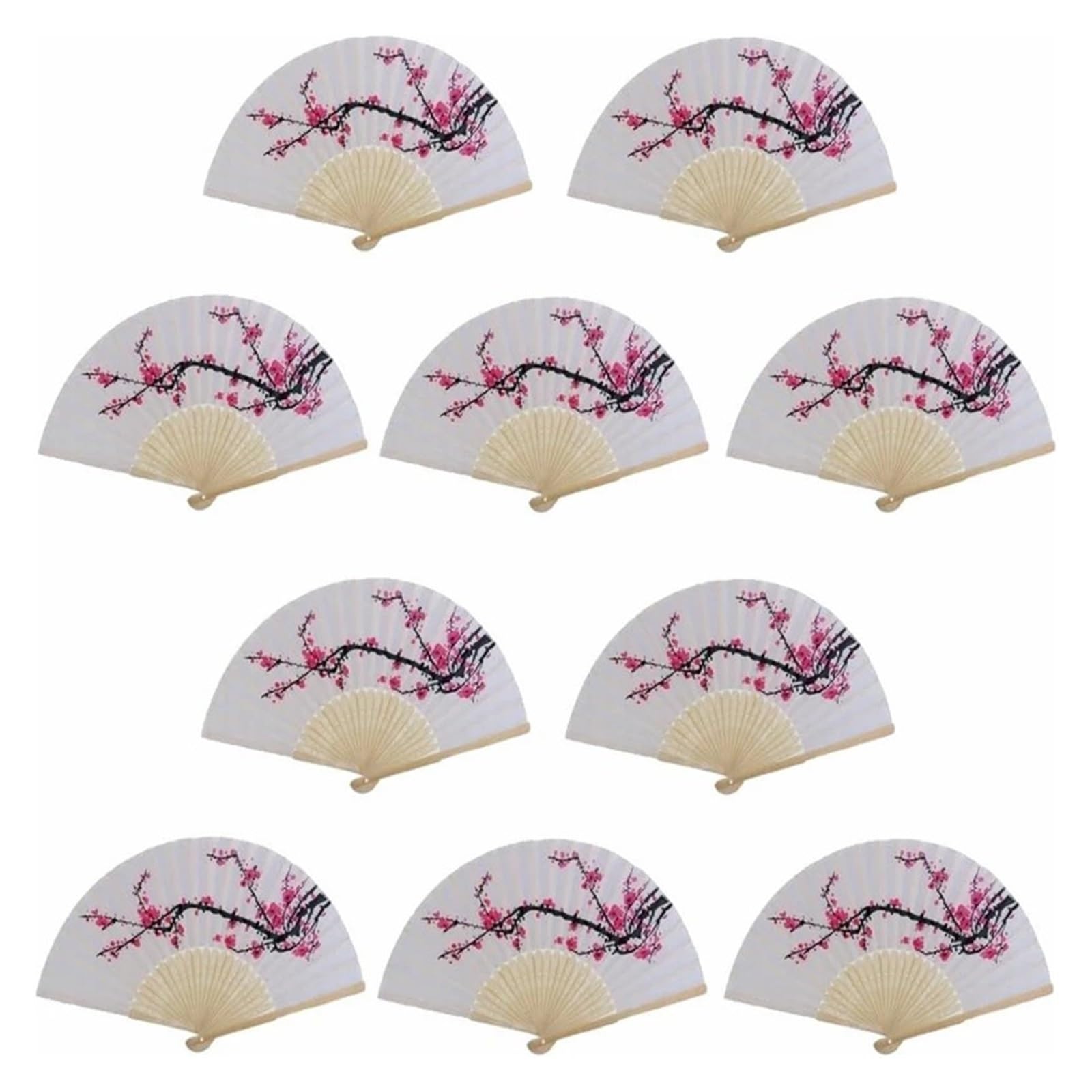 Tai Chi Fan 10 Pcs Delicate Cherry Blossom Design Silk Folding Hand Fan Wedding Favors Party