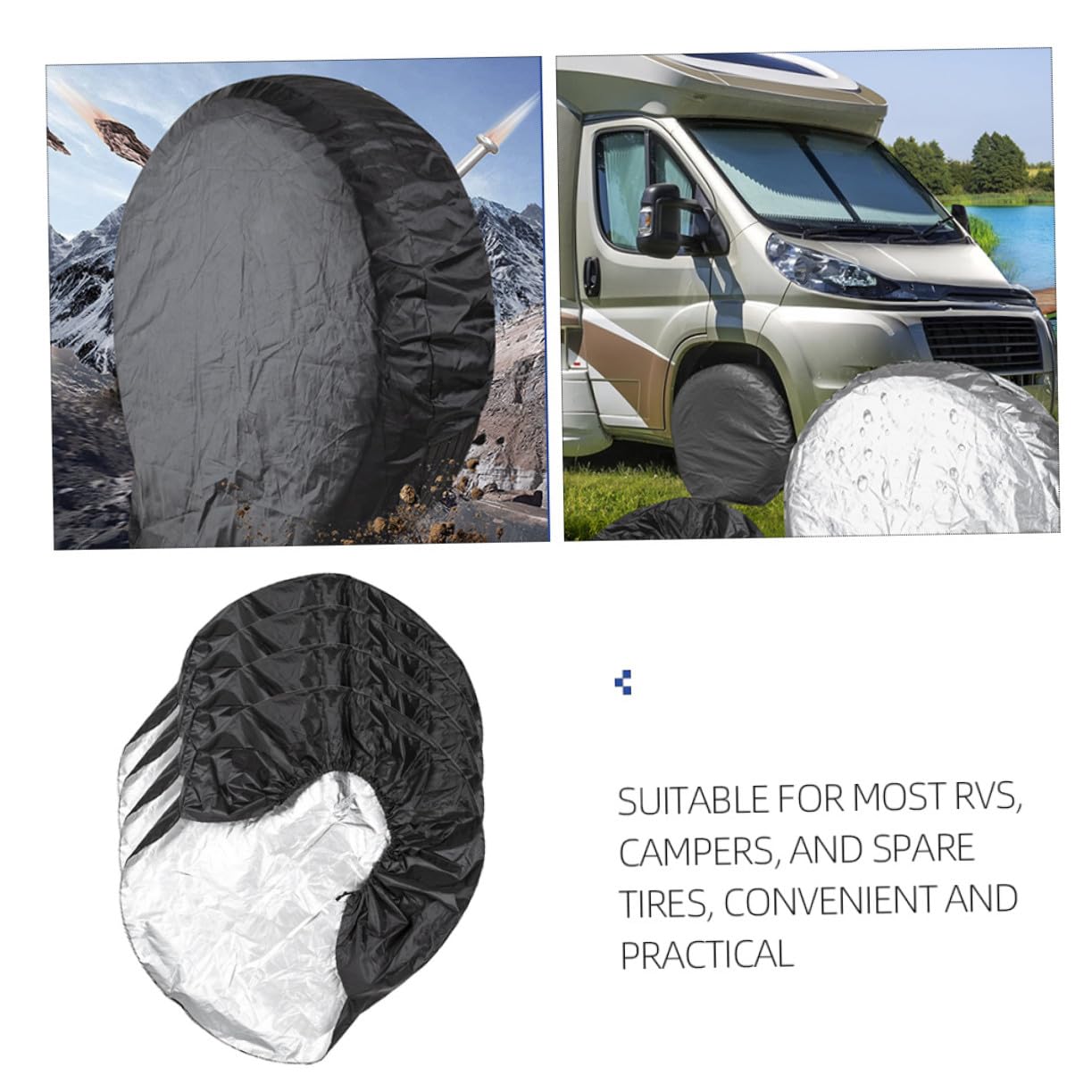 Copertura Per Pneumatici Camper 4 Pezzi Oxford Resistente All’acqua Protezione Ruota Di Scorta Accessori Roulotte Per Campeggio e Viaggi