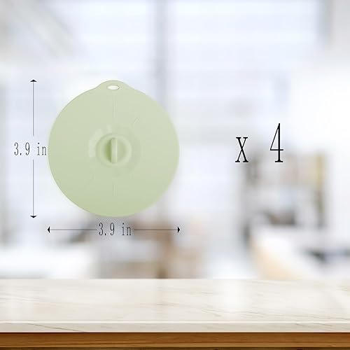 Miniatura 3 de Paquete de 4 tapas de silicona de 3.9 pulgadas para tazas, tazones, platos, sartenes, cubierta para salpicaduras de microondas, recipientes de