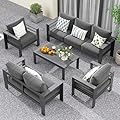 Solaste Aluminum Patio Furniture Set,7 Seats Modern Outdoor Conversation Set Metal Patio Furniture Set Sectional Sofa with Upgrade Cushion and Coffee Table,Dark Grey