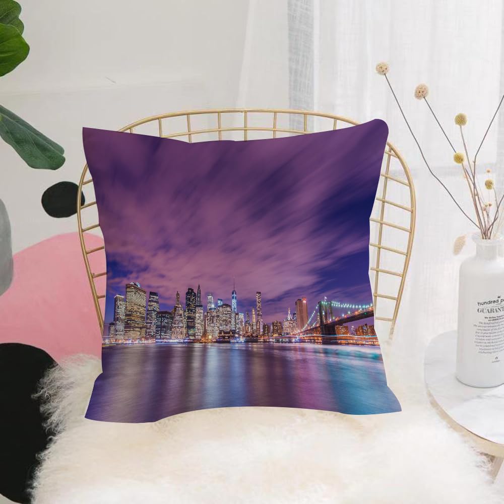 Hyosxw New York Modern Skyline At Night With Skyscr - A2 Cushion Cover,Throw Pillow Case Home Decorative For Living Room Bedroom Sofa Chair 18X18 Inch,New York Modern Skyline At Night With Skyscrapers Manhattan Usa Ameri,Pillowcase 45X45cm