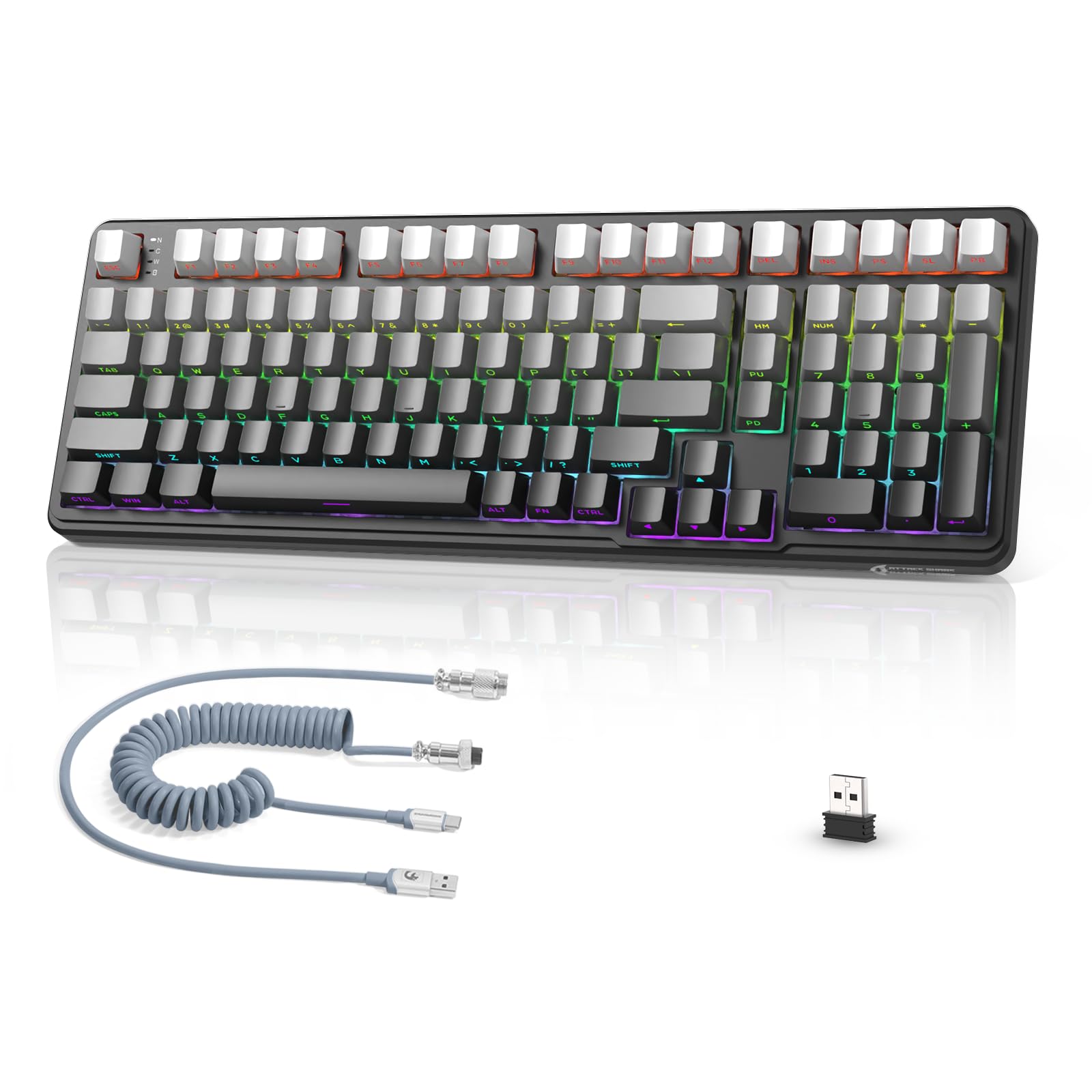MAMBASNAKE ATTACK SHARK X98 ゲーミングキーボード 無線 メカニカルキーボードワイヤレス bluetoothキーボード 102キー 3モード接続 Bluetooth/2.4G/有線 カスタムリニアブルーベリー軸 熱交換可能 RGBバックライト PBTキーキャップ 4000mAh オフイス eスポーツ PCテスト環境 仕事用 WIN/Mac対応―月夜