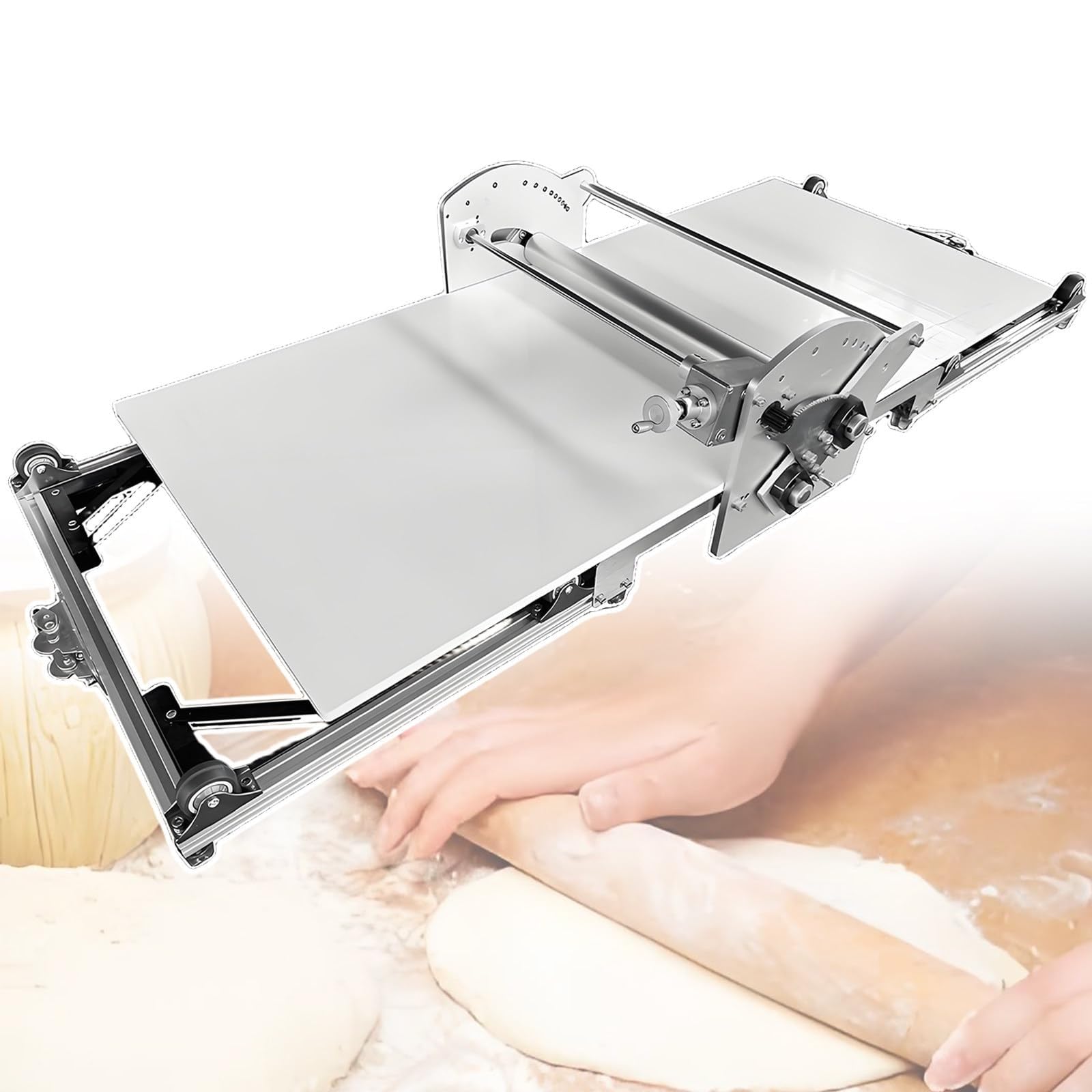 Sfogliatrice Pasticceria Elettrico Pieghevole-Rullo Per Pasta In Acciaio Inossidabile Sfogliatrice Elettrico Pieghevole Professionalein Acciaio Inox, Spessore Regolabile 0.07"-1.18 "(2-30mm)