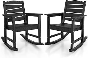 Black HIPS Outdoor Rocking Chairs Set of 2, Weatherproof Patio Rocking Chairs...