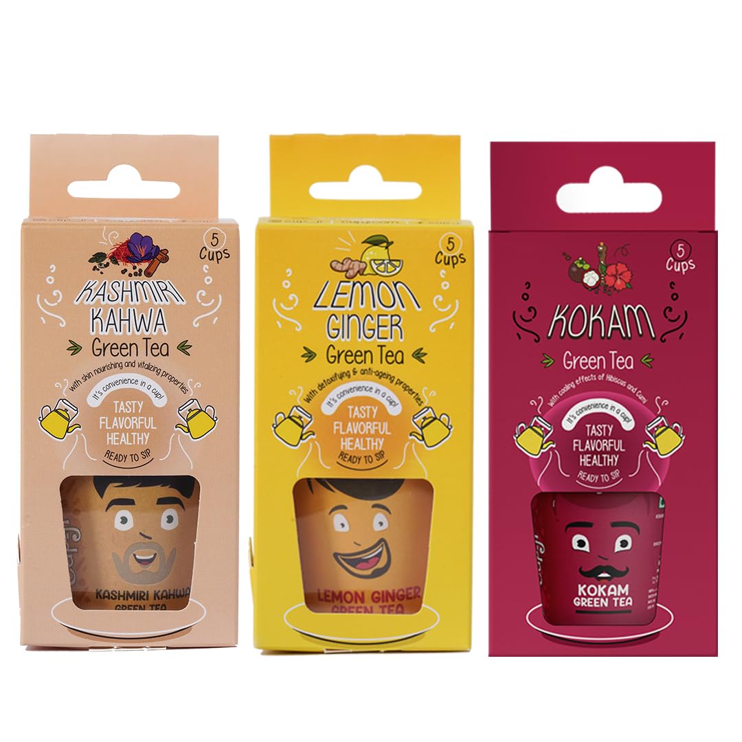 Cup-Ji Combo Pack: Kashmiri Kahwa, Lemon Ginger & Kokam Ready-to-Sip Green Tea I Supports Weight Management, Skin Glow & Metabolism I Sugar-free I Whole Leaf Teas I All Natural I Zero Calories I 3 Packs, 5 Cups Each. (B0D2XXWCLM) Amazon Price History, Amazon Price Tracker