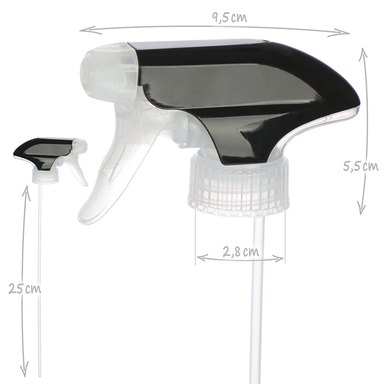 COM-FOUR® Nasadka natryskowa 10x do butelek z rozpylaczem - glowica natryskowa wykonana z tworzywa sztucznego z recyklingu - opryskiwacz z gwintem 28/400 (przezroczysty/czarny)
