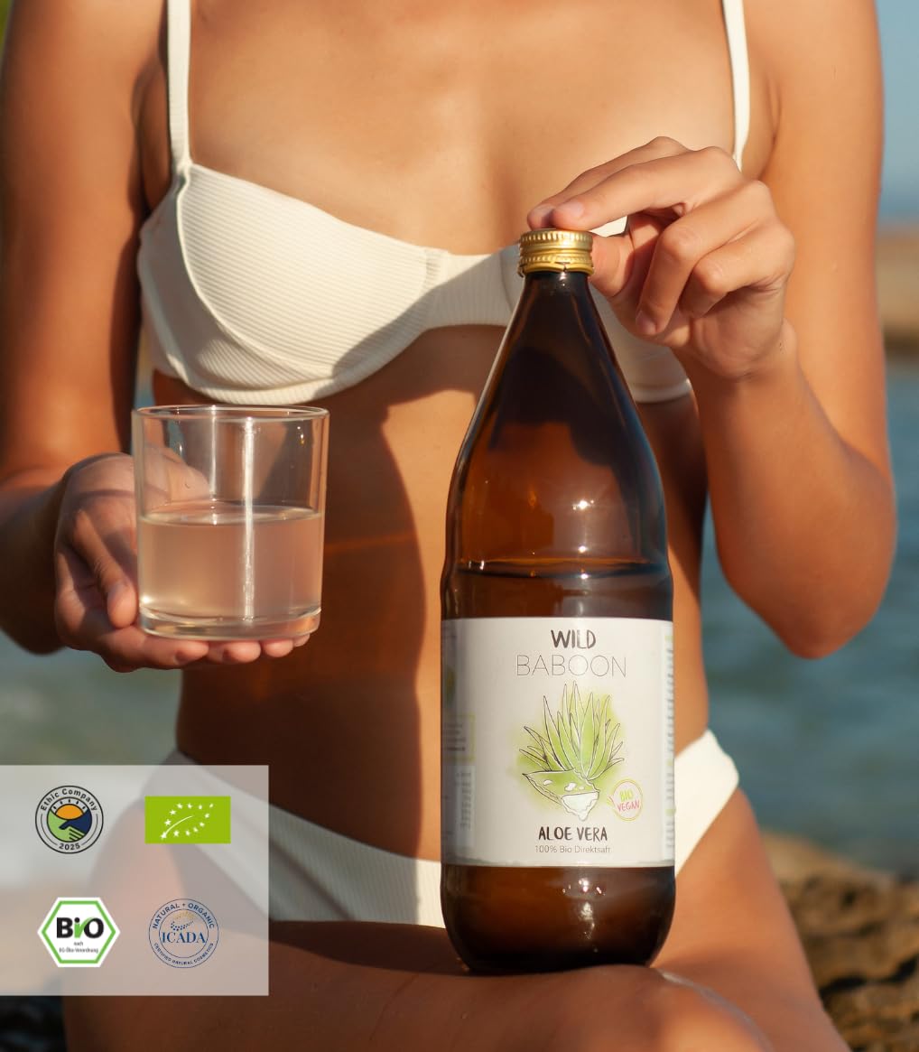 Aloe Vera Saft, 100% BIO Direktsaft, garantierte Aloverose: 1200mg/Liter, 6 x 1 Liter, nachhaltiger Anbau durch Familienbetrieb, Braunglas, Vegan, DE-ÖKO-005