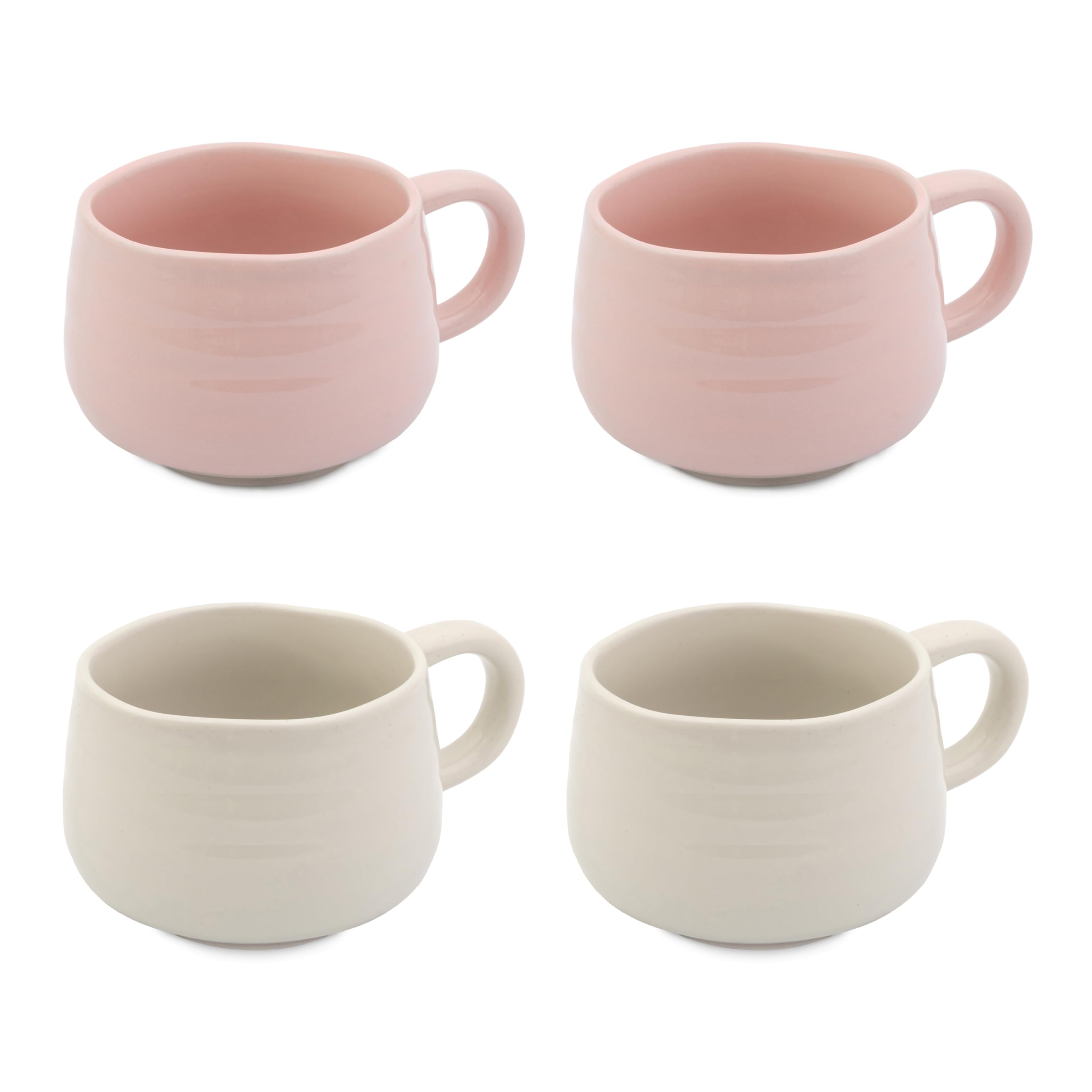 Jamie Oliver Big Love White and Pink Cosy Cuppa Set, 4pc Speckled Stoneware Coffee Mugs, Tea Mugs for Any Occasion, Dishwasher, Microwave, 12.7oz, 375ml, 13x10x7cm