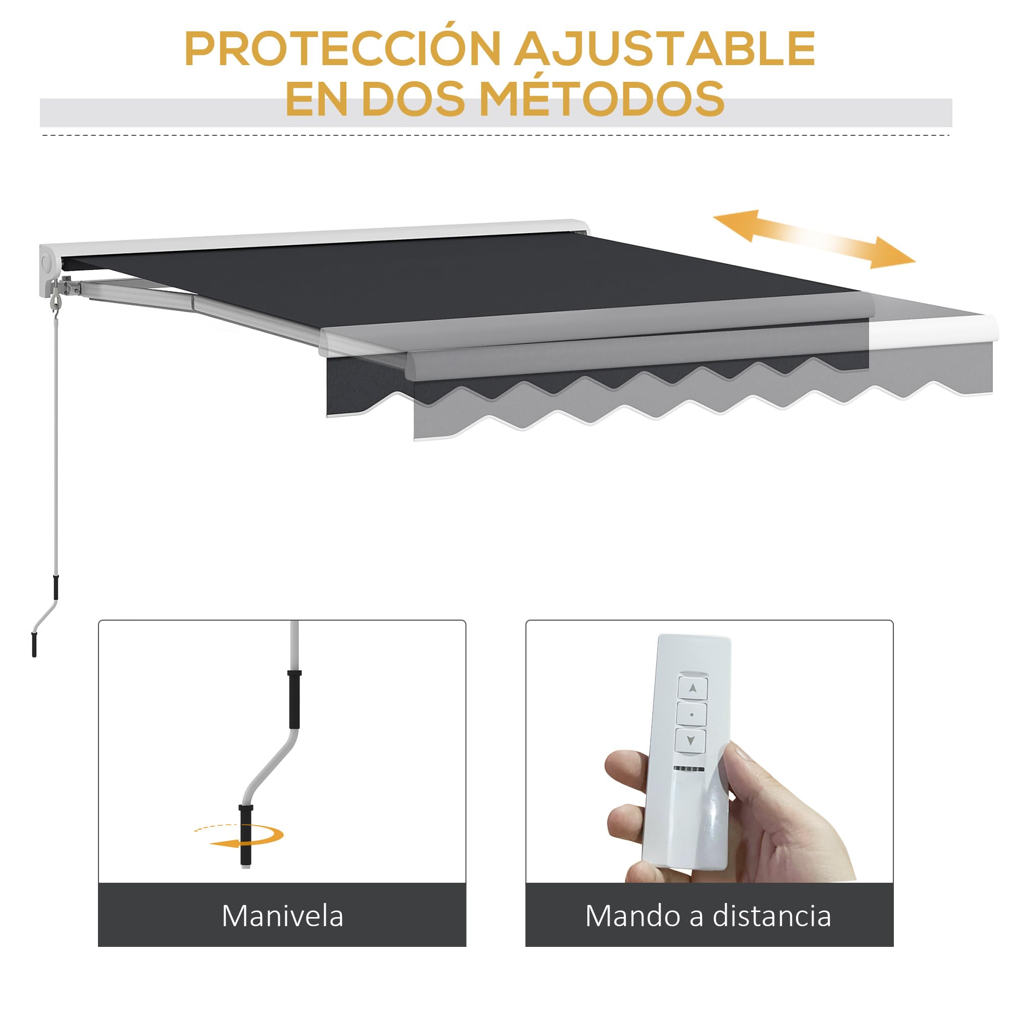 Outsunny Toldo Eléctrico Retráctil y Manual Exterior Terraza 2,5x2 m Gris | con Mando a Distancia, Enrollable con Manivela, Marco de Aluminio, para Jardín Puerta Ventana