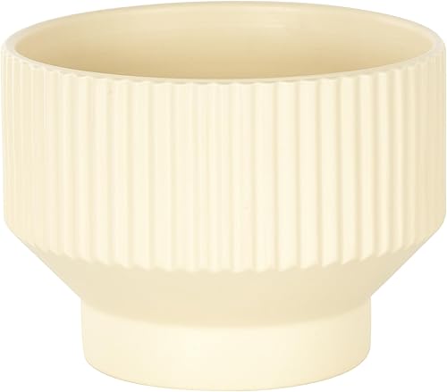 Miniatura 3 de Deco 79 Maceta de cerámica para interiores y exteriores, maceta ancha con ranuras lineales y bases cónicas, juego de 3 macetas de 10 pulgadas, 8