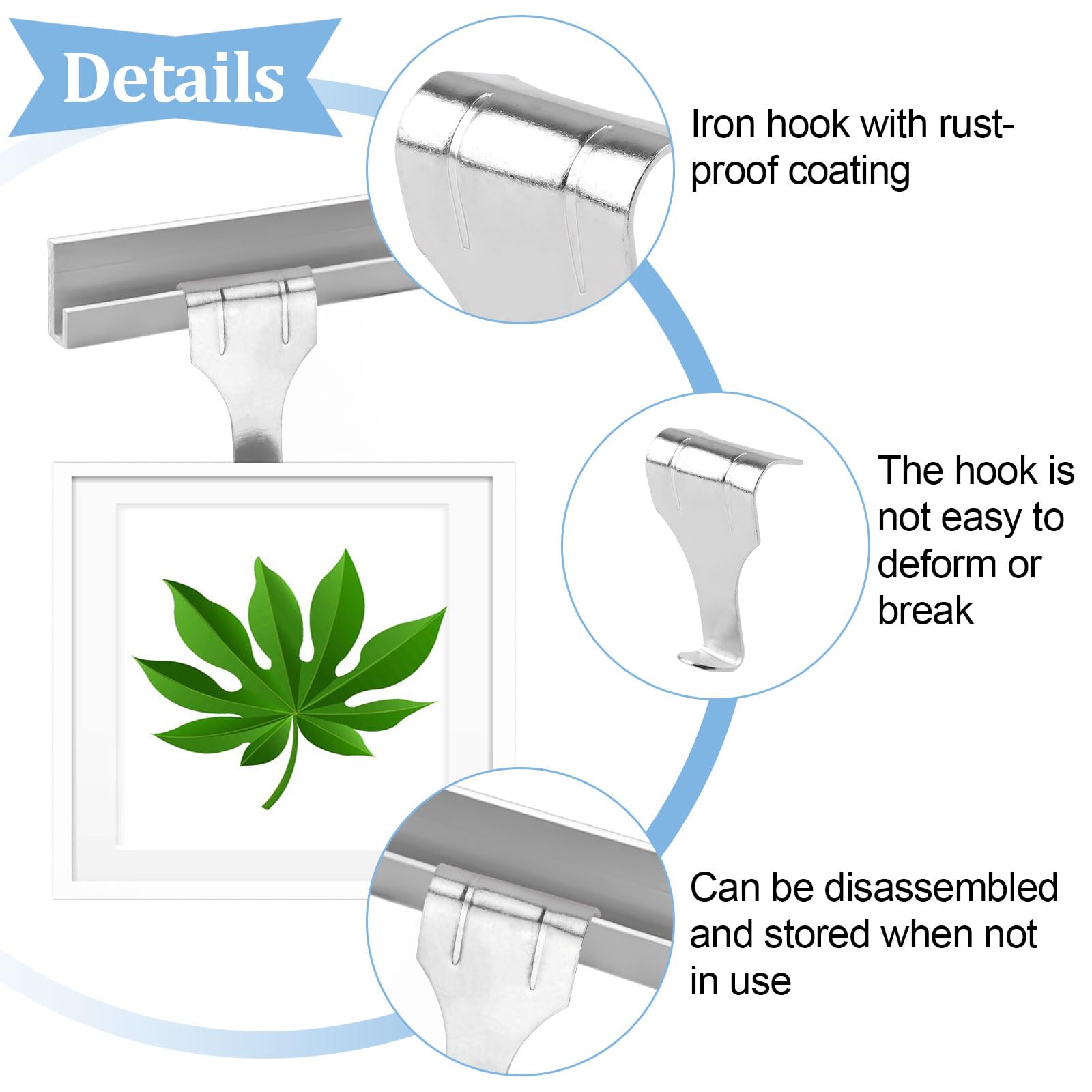 Picture Rail Hooks, 10PCS Picture Rail Hangers - Image 3