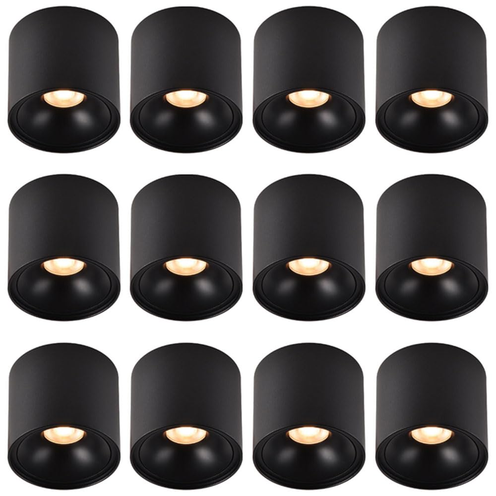 BHGFYXBS 12 Pack Black Surface Mounted Downlight, 3000K-6000K Dimmable Accent Fixture, Indoor Ceiling Directional Spots Light, 7W Led Spotlight For Corridor Panting Living Room Be