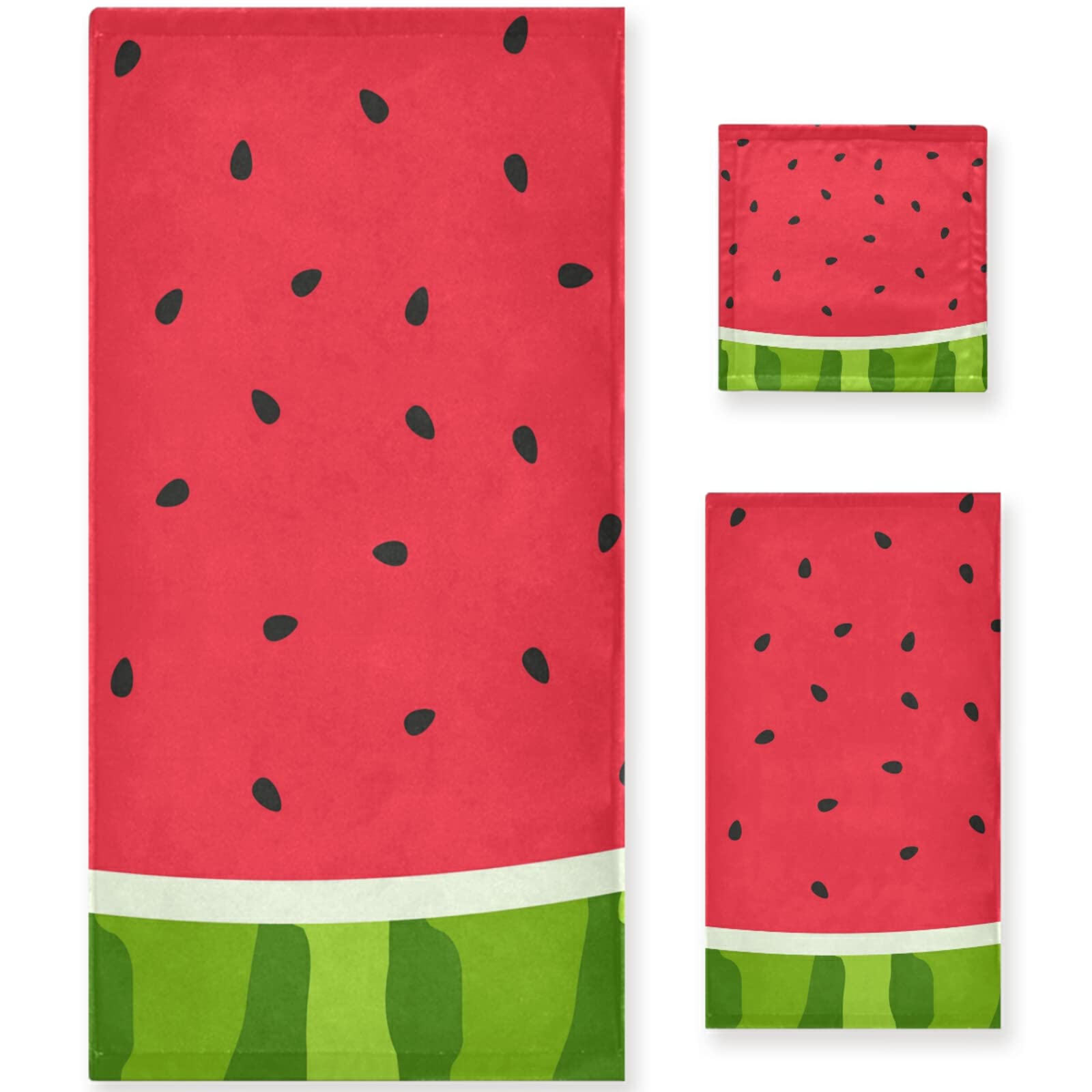 Naanle Watermelon Slice with Seed Soft Set of 3 Towels, 1 Bath Towel+1 Hand Towel+1 Washcloth, Ideal Decor for Bathroom, Hotel, Gym, Spa and Beach