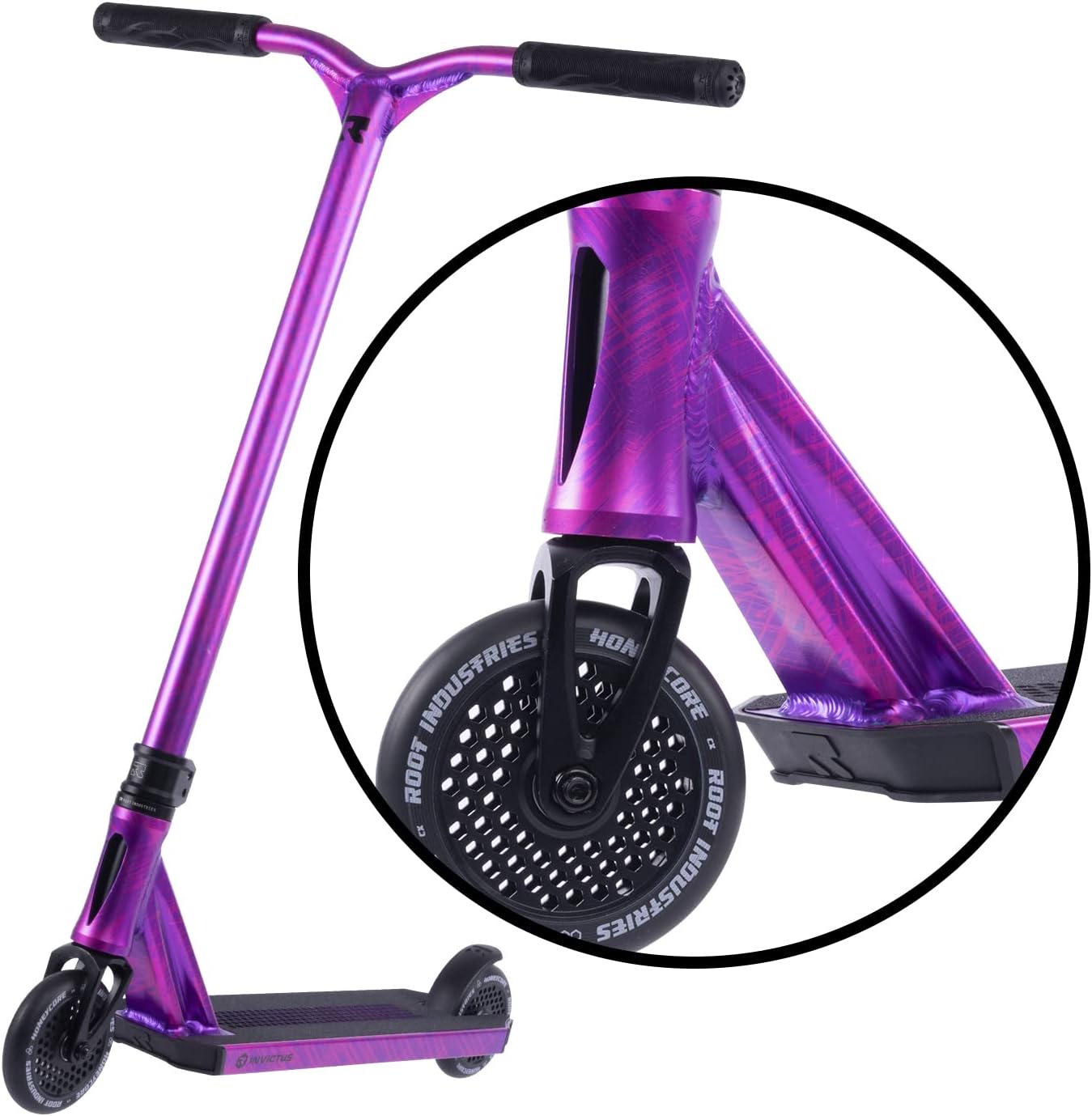 Root Industries - Invictus Complete Scooter - Stunt Scooters - Professional Scooter for Any Age Rider - Pro Scooters for Kids Pro Scooters for Adults - Pro Scooter Wheels ETCH Pink