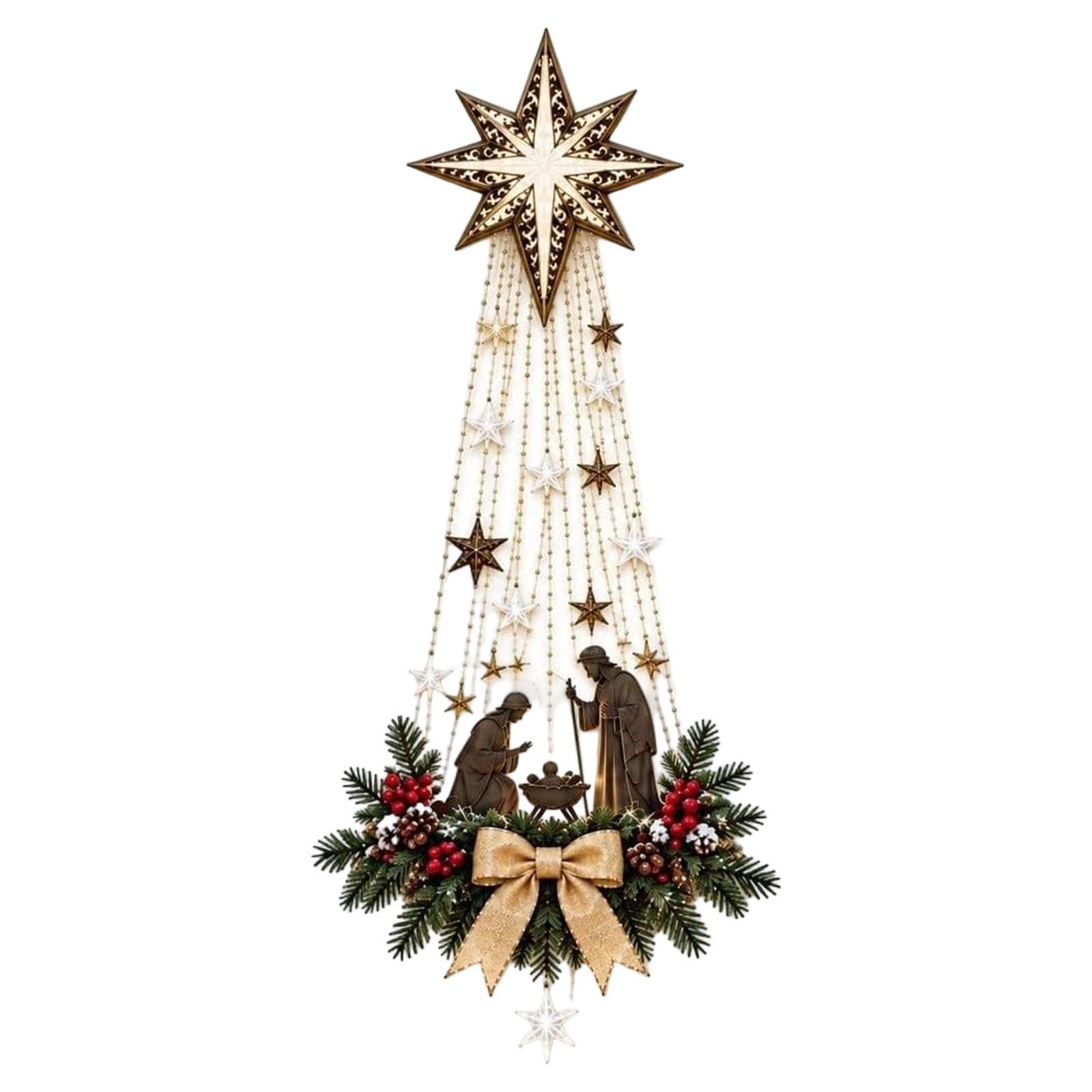 Lighted Nativity Scene Wall Art Christmas Star Decoration，Brown