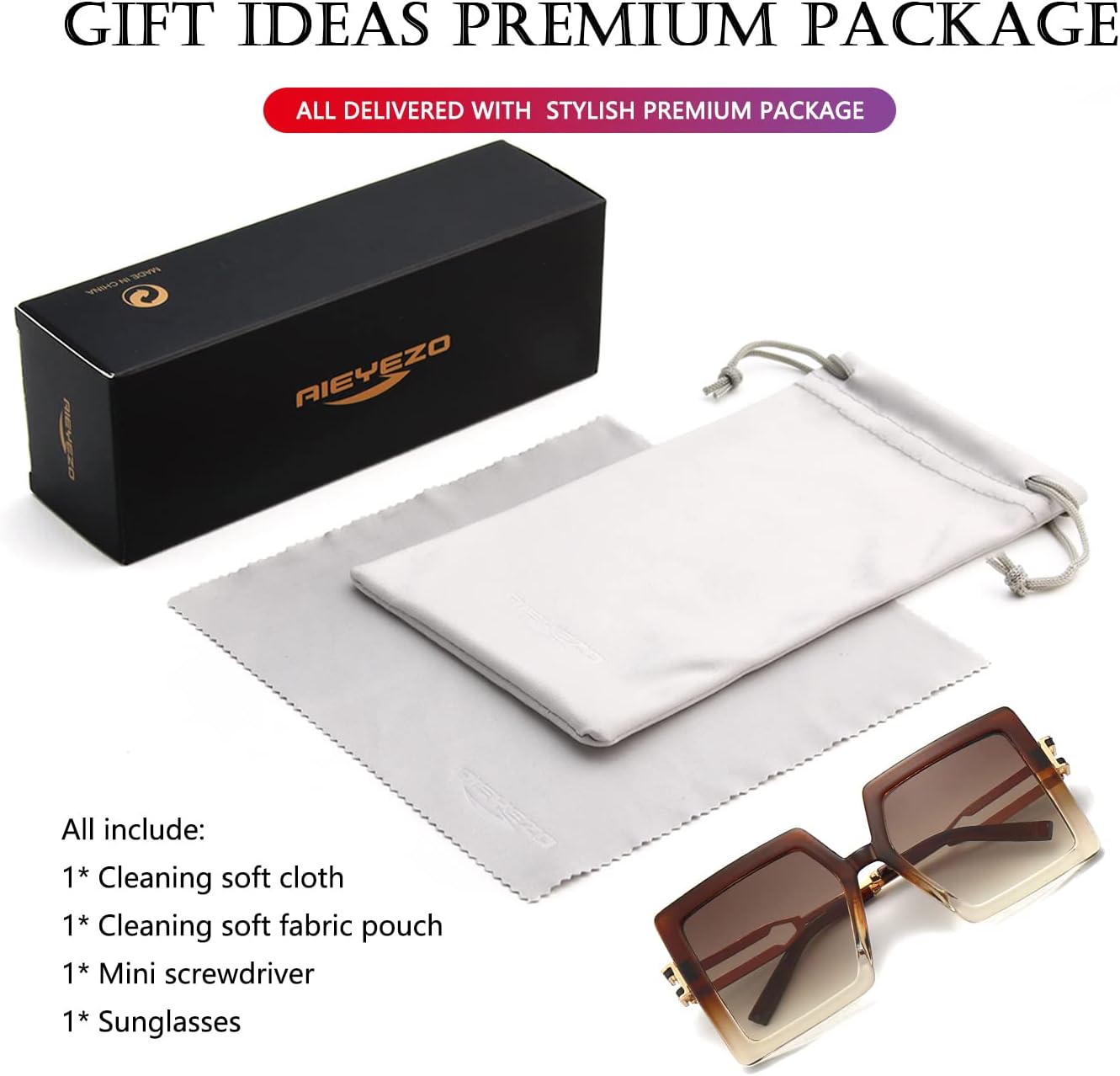 AIEYEZO Oversized Sunglasses for Women Square Fashion Big Large Frame Sun Glasses UV400 Protection - Image 7