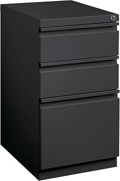 20 Inch Deep Metal Mobile Pedestal File 3 Drawer Box-Box-File with Full Width Pull, for Home and Office, Holds Letter Width Hanging Folders, Charcoal