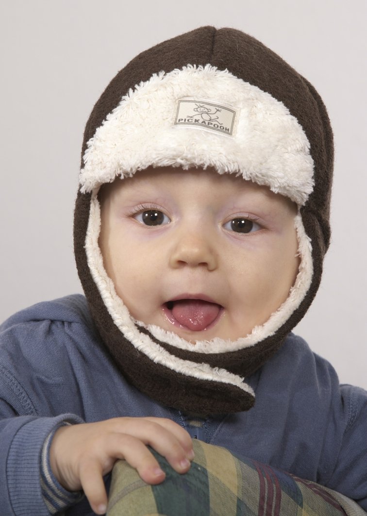 Pickapooh Hat 100% Merino Wool Boiled Plush Baby Boy Girl Children Organic Cotton Winter Earflap Fynn (50 cm (19,7 in), Brown)