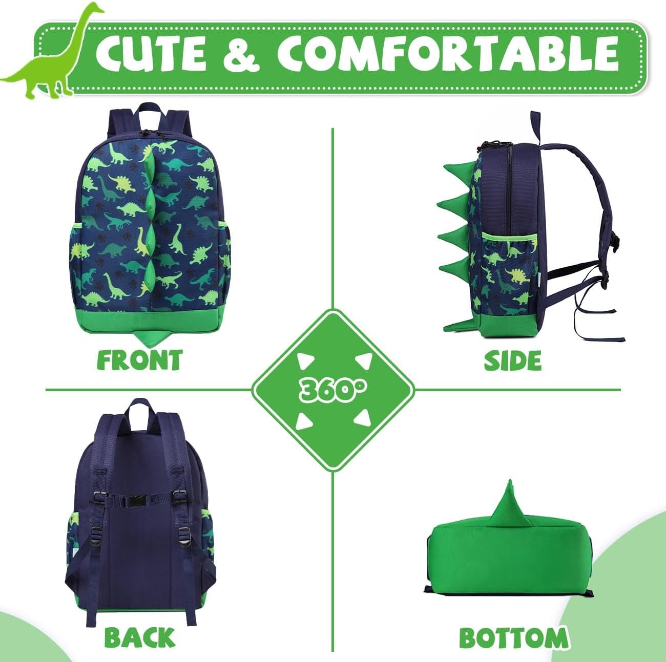 VASCHY Dinosaur Toddler Backpack, Cute Little Boys Girls Kids Schoolbag Bookbag w Chest Strap - Image 5