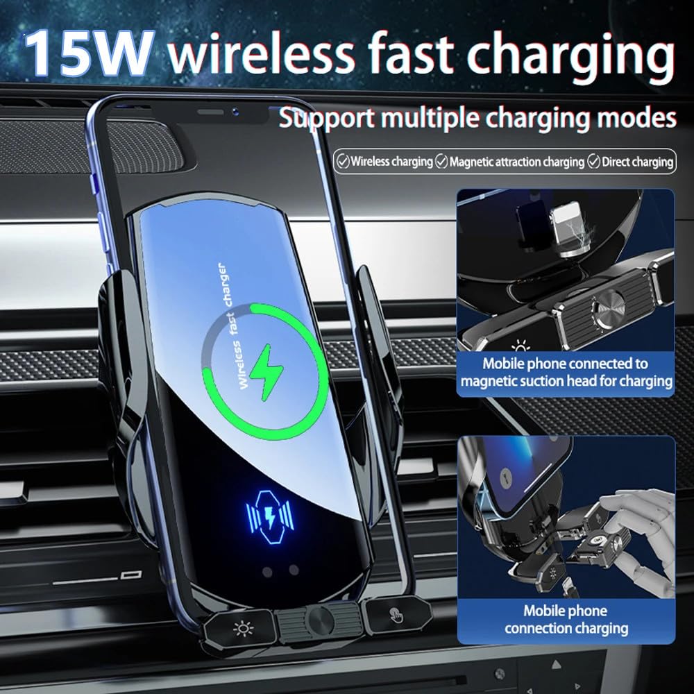 Cargador inalámbrico para coche, carga rápida Qi de 15 W, soporte para teléfono de coche, soporte de teléfono para iPhone, Android, todos los teléfonos inteligentes