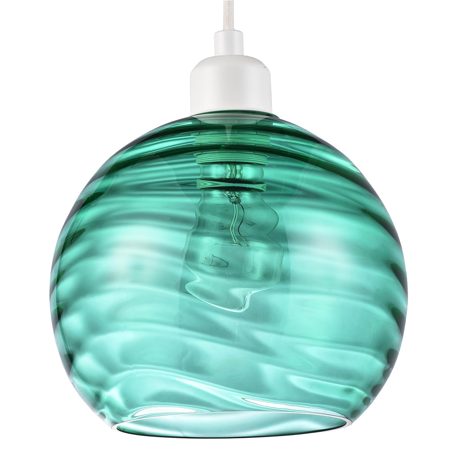 Happy Homewares Modern Designer Emerald Green Circular Ribbed Glass Non Electric Pendant Shade from B&Q