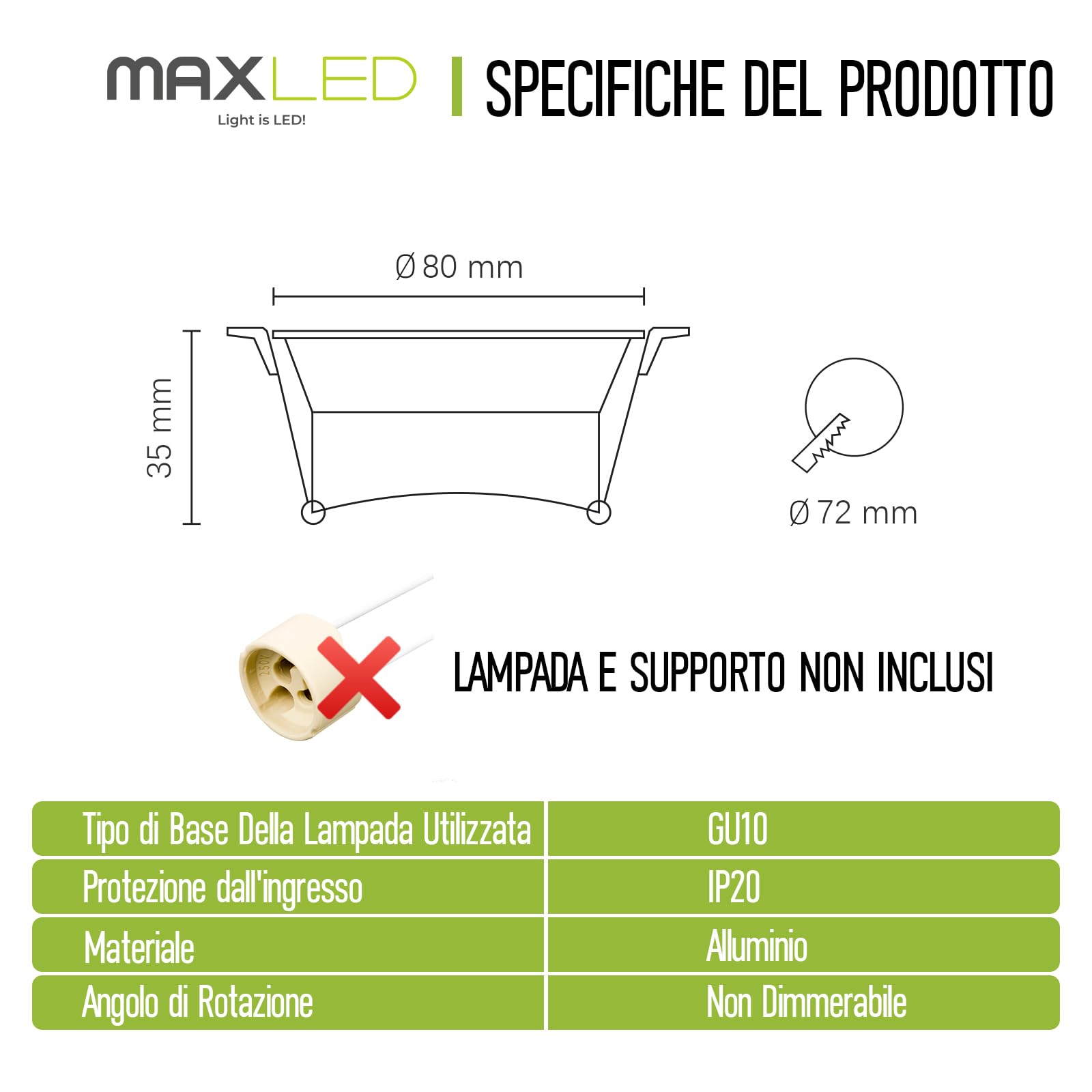 10 Pezzi Cornice Faretti LED Incasso GU10 Portafaretto Incasso Foro Φ72mm per LED Alogeno Portalampade GU10 Rotondo Nero Alluminio