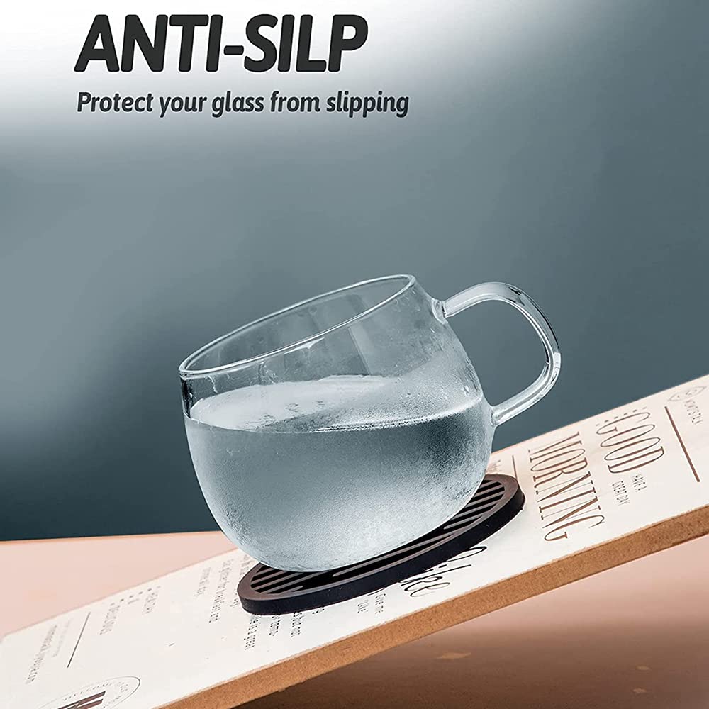 Set Di 12 Sottobicchieri In Silicone Nero Con Supporto – Antiscivolo, Lavabili E Perfetti Per Ogni Tipo Di Bicchiere
