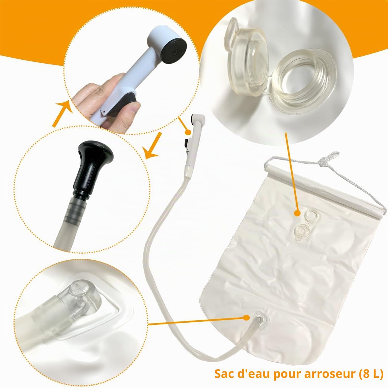 Système de douche de nuit, kit de lavabo gonflable pour lit de personnes âgées, facile à handicaper, grossesse, allongé (lot de 6)