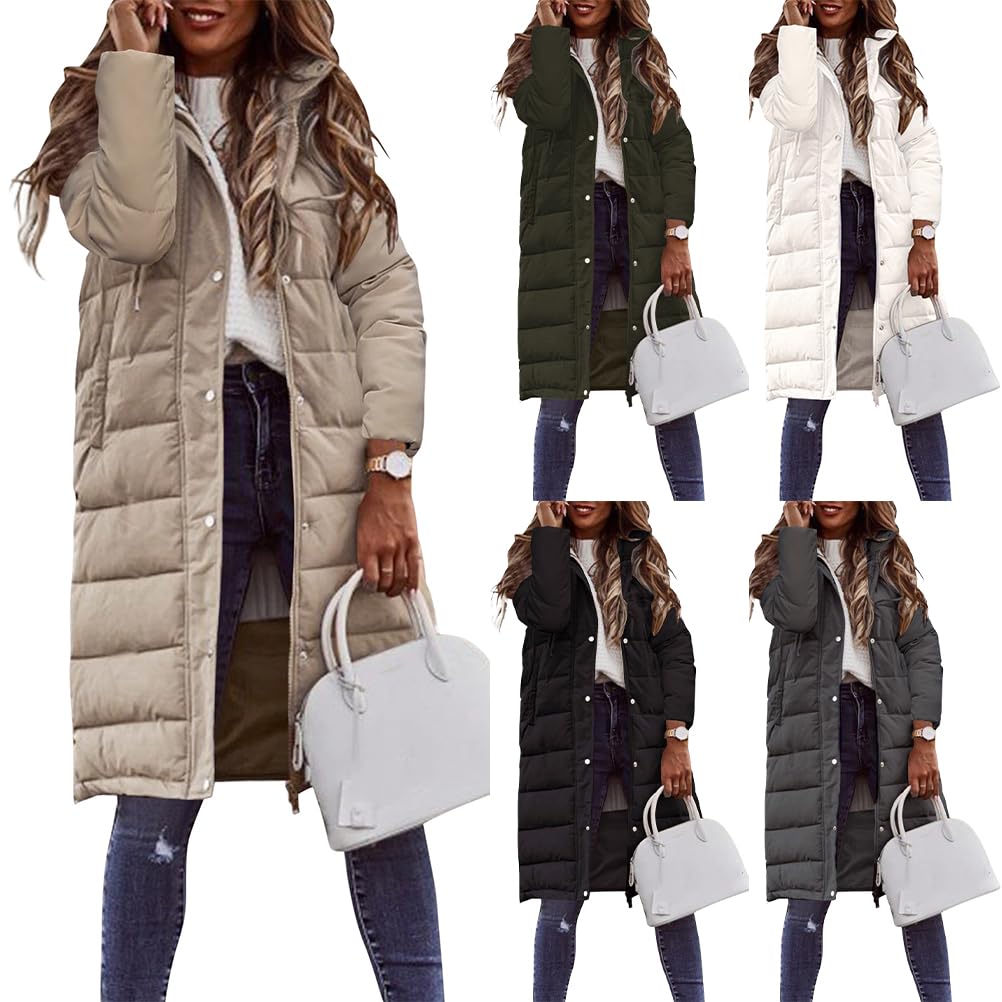 shownicer Femme Doudoune Longue Hiver Chaud Veste à Capuche Casual Manches Longues Parka Manteaux Longs Blouson