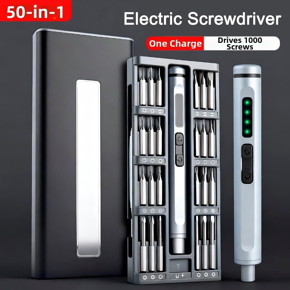 Cacciavite elettrico 50 in 1 con vano magnetico e illuminazione a LED per elettronica, smartphone e gadget
