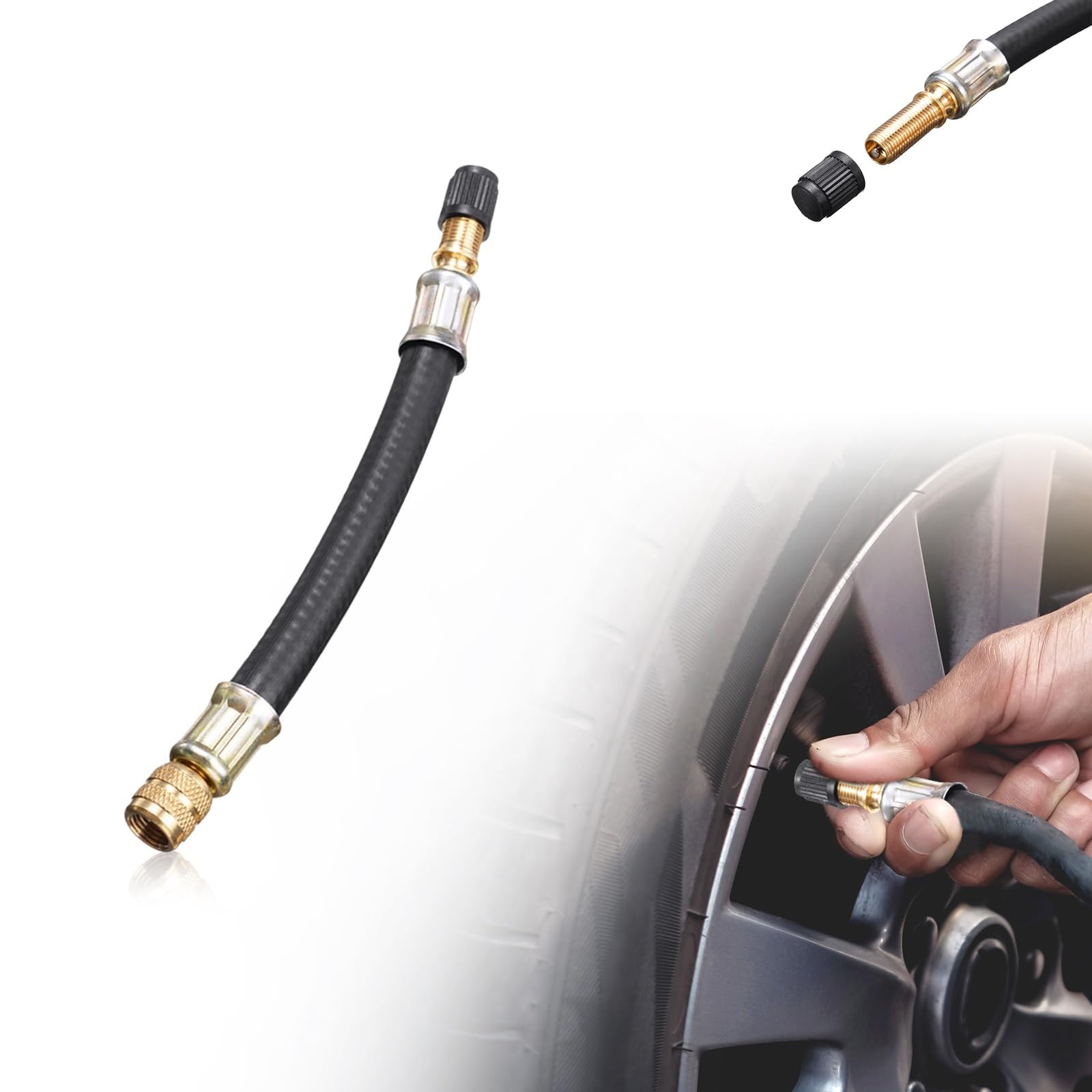 Universal Flexible Tire Valve Extension for Car, Durable Long Tire Valve Extender for Easy Tire Inflation, Flexible Valve Extender for Hard to Reach Valve Stems (120mm (4.72in))