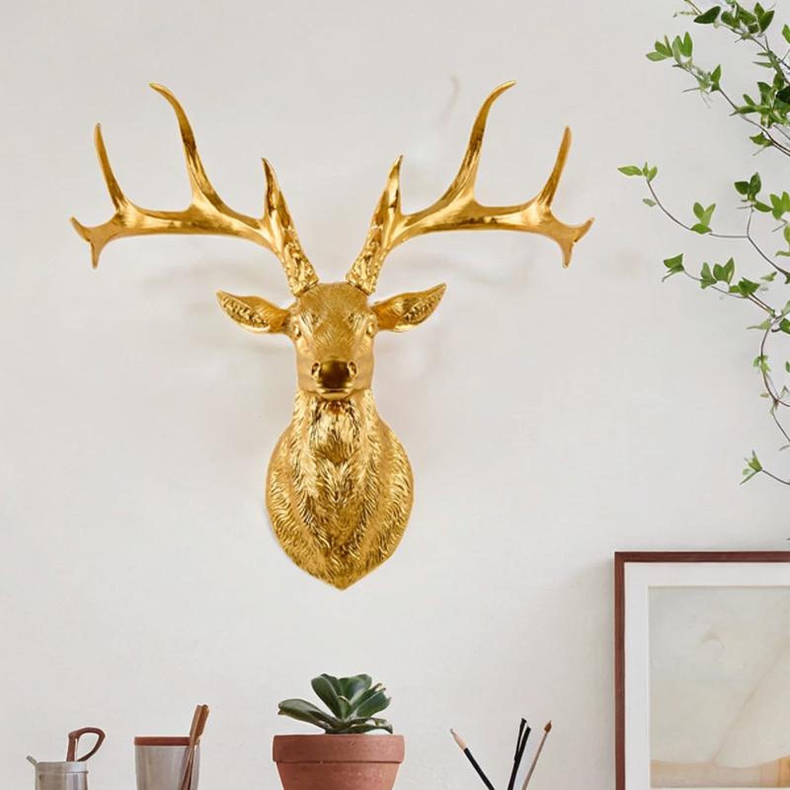 Statua da Parete in Resina, Decorazione Murale, Scultura di Animale, Elegante Ornamento da Appendere, Adatta per Soggiorno, Camera da Letto, Ufficio, Oro