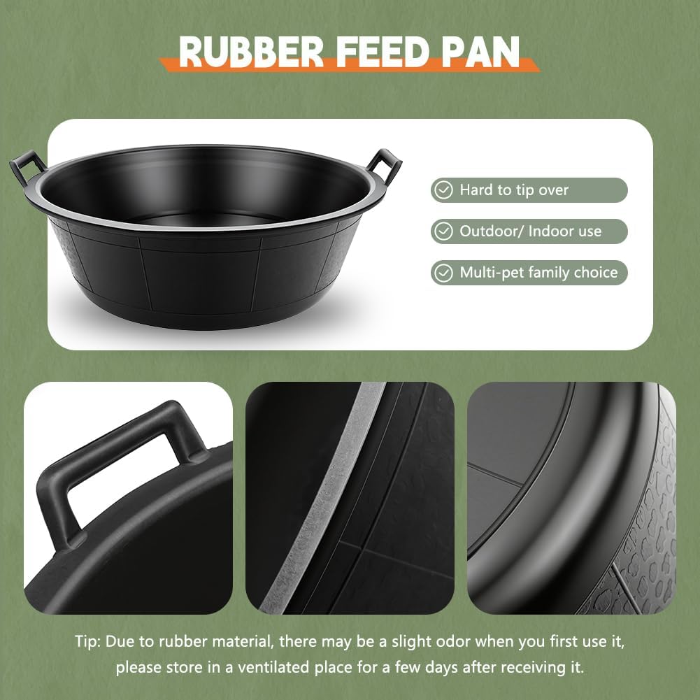 4 Pcs Rubber Feeder Pan, 8.6 Gallon Rubber Feed Pan Utility Horse Feed Bucket Dog Bowl, Suitable for Horses, Goats, Chicken, Cats, Dogs, Dust Bath Container