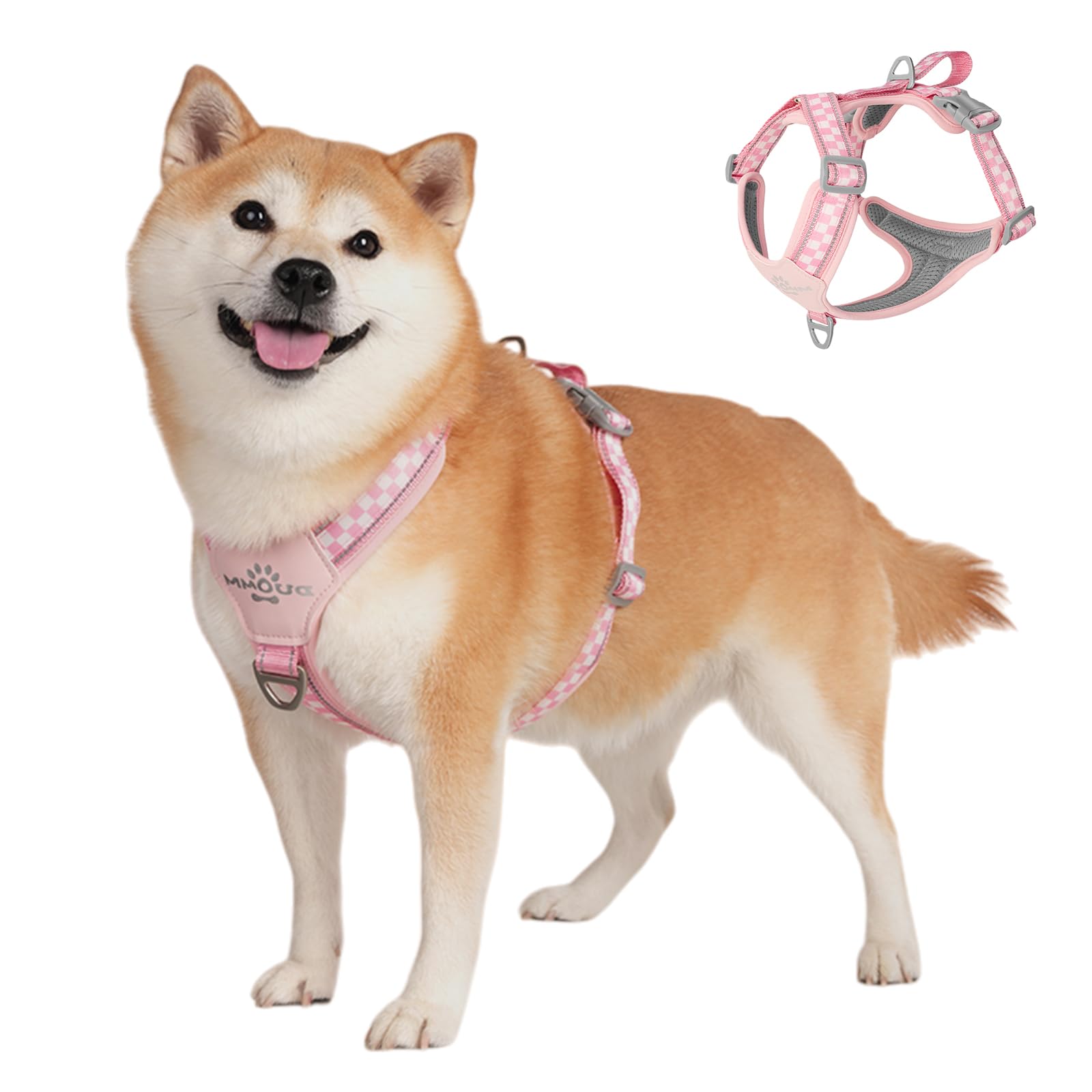 Pettorina per cani anti-tiro, regolabile, riflettente e traspirante, con manico, per cani di piccola e grande taglia per passeggiate e addestramento (rosa, M)