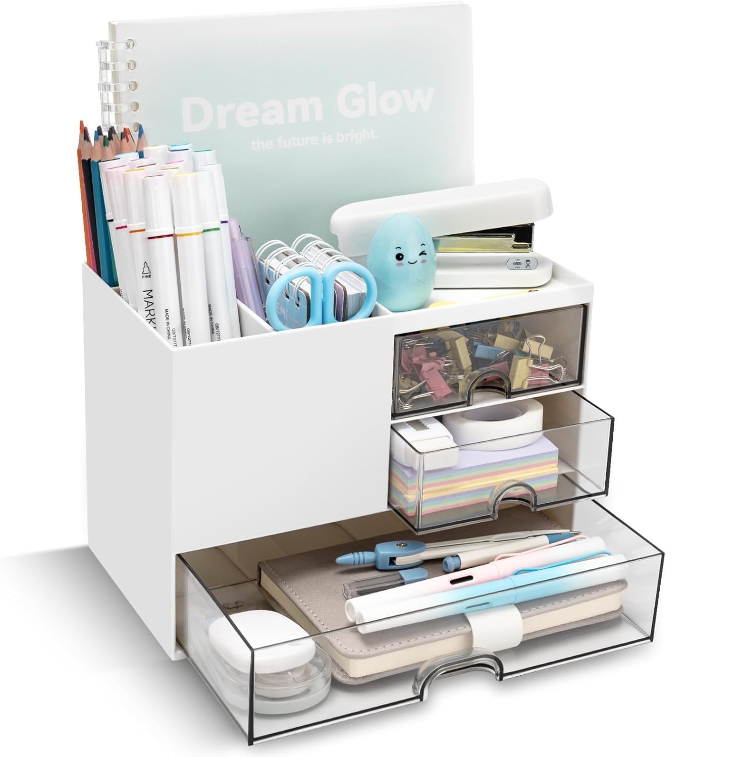 2V BROTHERS Desk Organizer with 3 Drawers Multi-Functional Pen & Pencil Holder with Storage Compartments, Tabletop Office Supplies Organizer Home & Office Desk Accessories