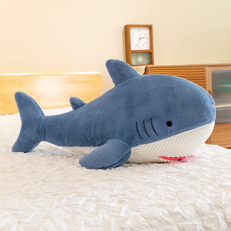 Riesenhai Hai Plüschtier,hai Plüsch Kissen,Plüsch-Hai-Spielzeug, weiches Hai-Kissen,Hai-Plüschkissen,Stofftierhaie,Stofftier,Kissen für Bett,Rückenkissen Puppe Geschenk für Kinder (110cm,Blau)
