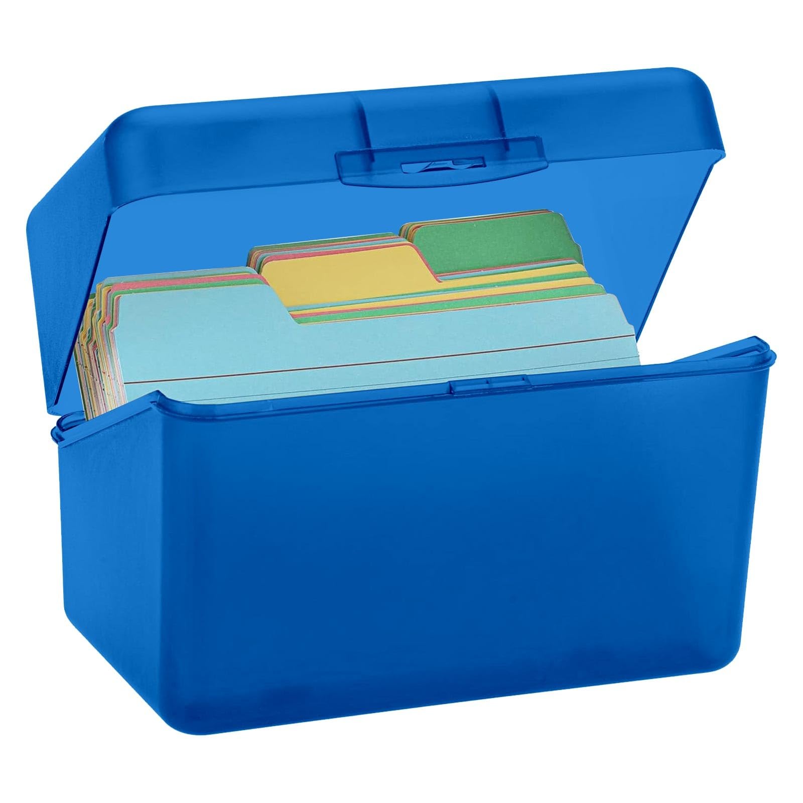 Index Card Box, 3x5 Inch Notecard Organizer, Index Card Holder, Holds 250 Cards, Sturdy PP Plastic, Locking Lid, For Desk Office School, 6 Color Options (Blue)