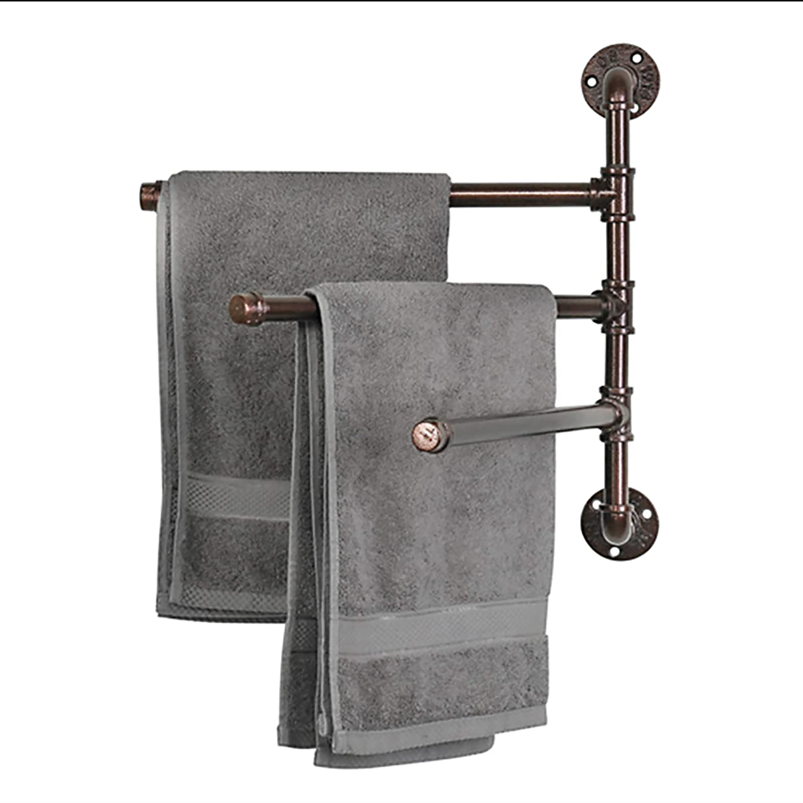LYGXWJFC Toallero Toallero calefactable. Toallero Giratorio para baño, toallero, Juego de Barra de Toalla de Tubo Industrial, toallero de Pared de Color marrón Rojizo, Anillo de Toalla de Hierro de 3