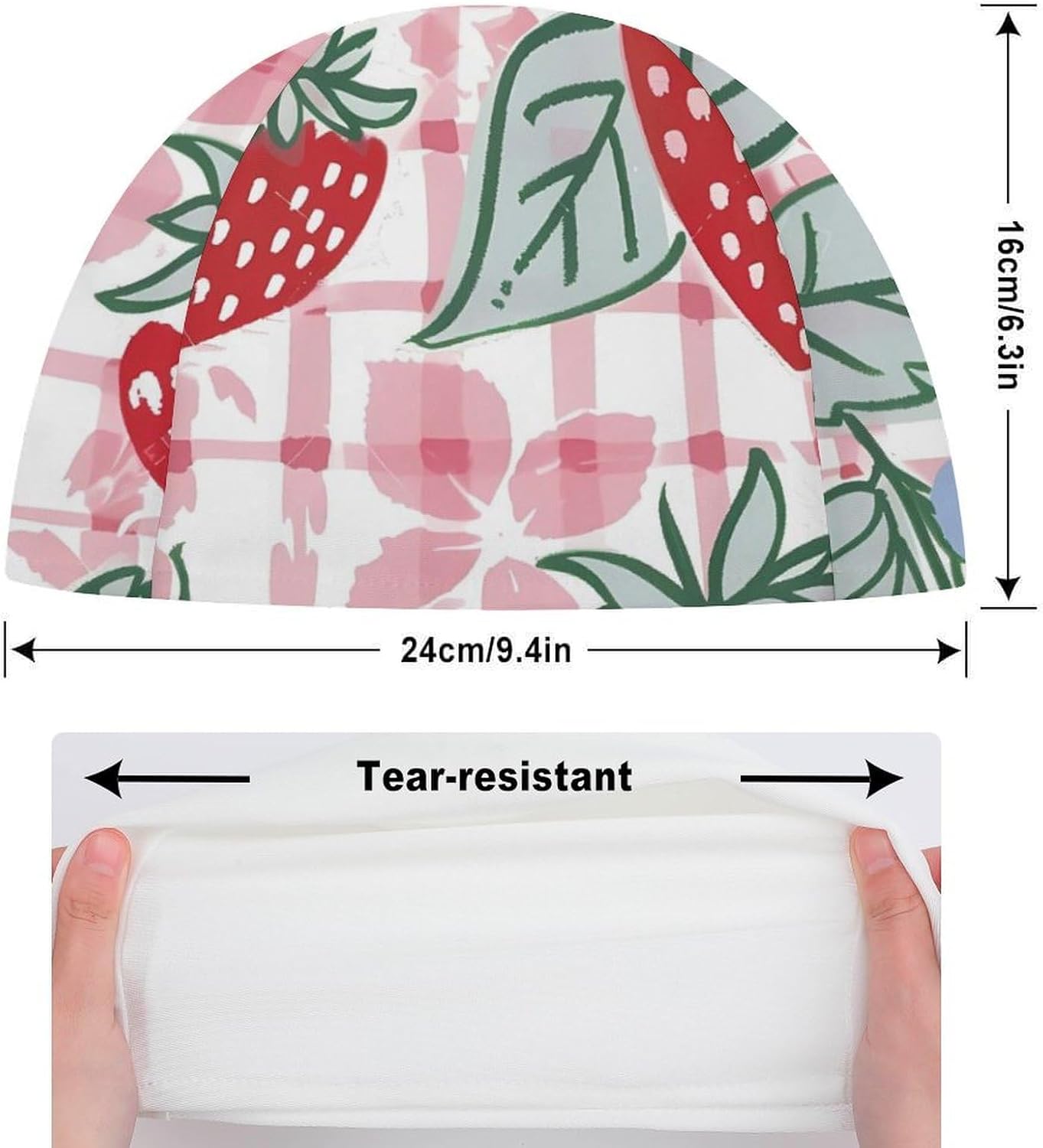 Strawberry Check Comic Style Womens Swim Cap for Men Adult Swimming Hat Curly Short Medium Long Hair