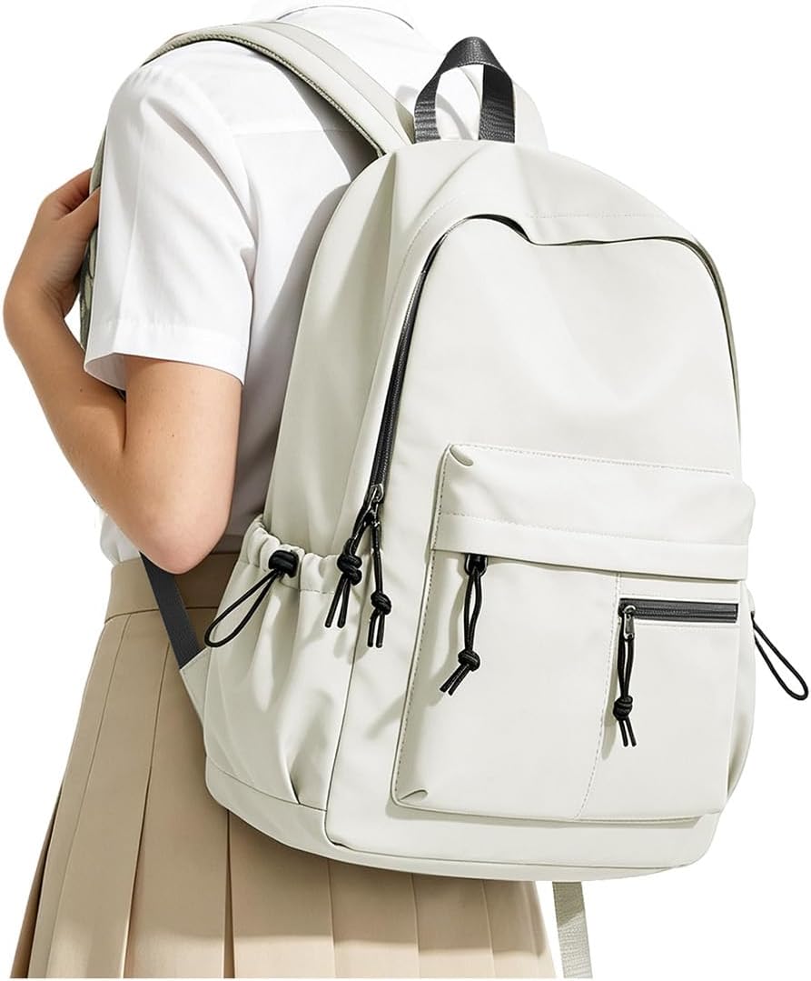 School Backpack Womens Secondary School Bag for Girls Boys Teenage College Rucksack Bag for Women Lightweight Casual Daypacks Bookbag Waterproof 14 inch Laptop Backpack Work Travel,E2-Beige