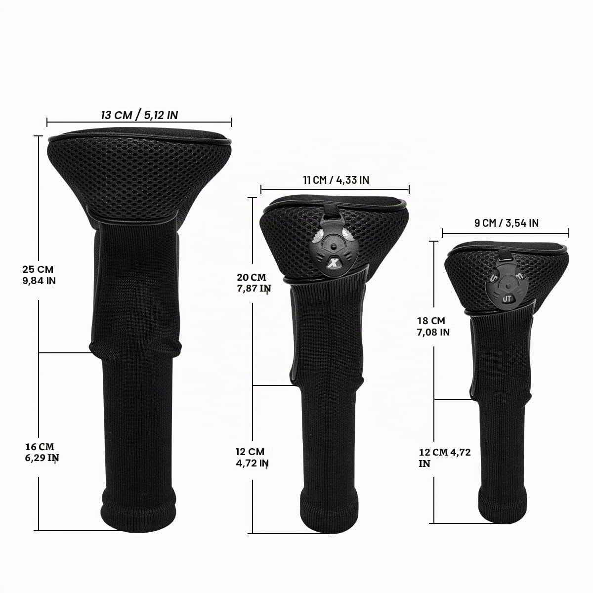Lot de 3 housses universelles pour club de golf - Qualité supérieure - Pour conducteur de bois - Fairway - Hybrides - Noir/rouge